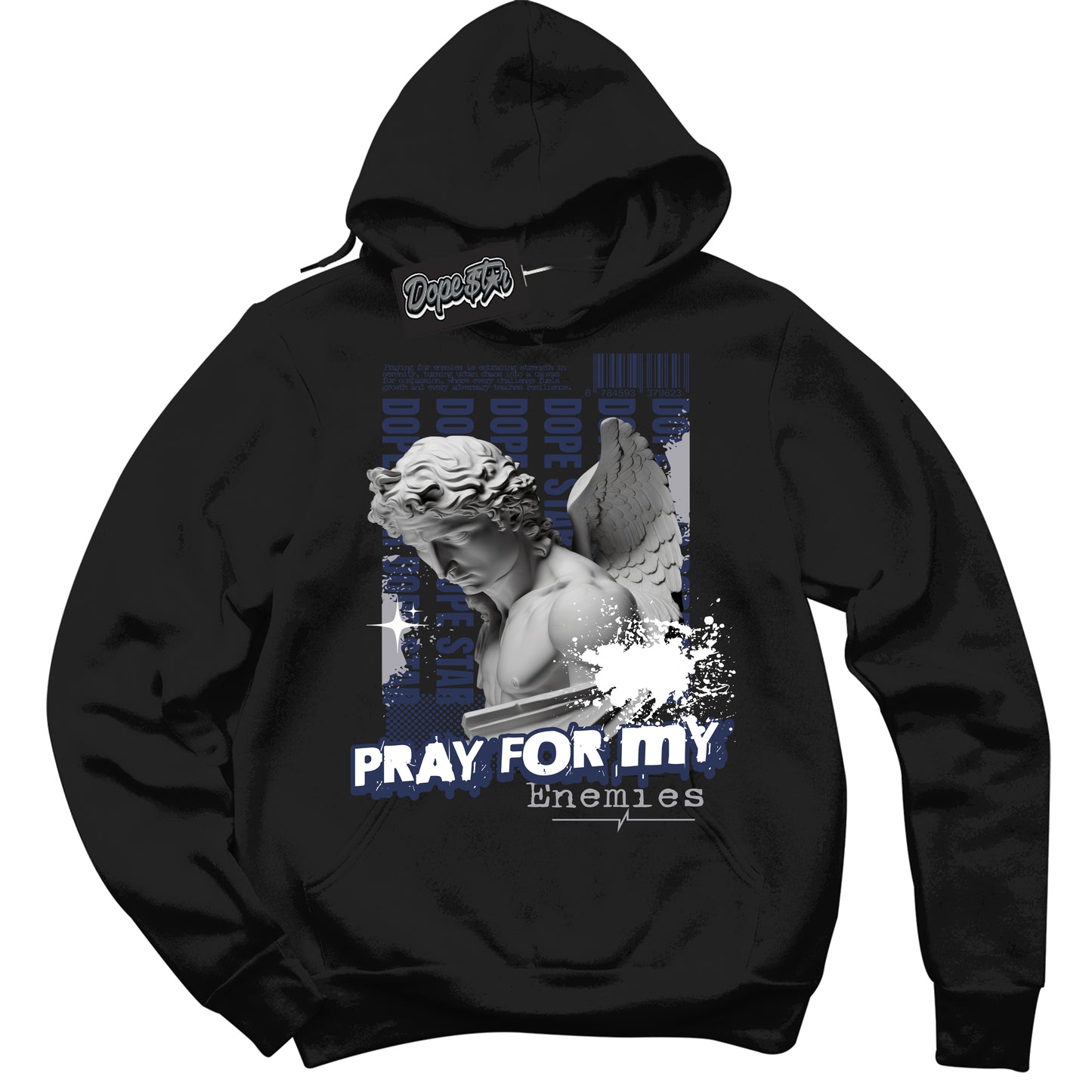 Cool Black Hoodie with “Pray Enemies” design that Perfectly Matches Midnight Navy 3s Jordans.