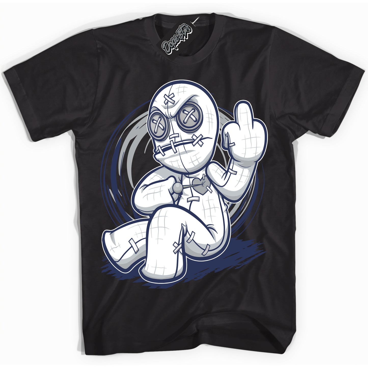 Cool Black Shirt with “Voodoo Doll” design that perfectly matches the Midnight Navy 3s Jordans.