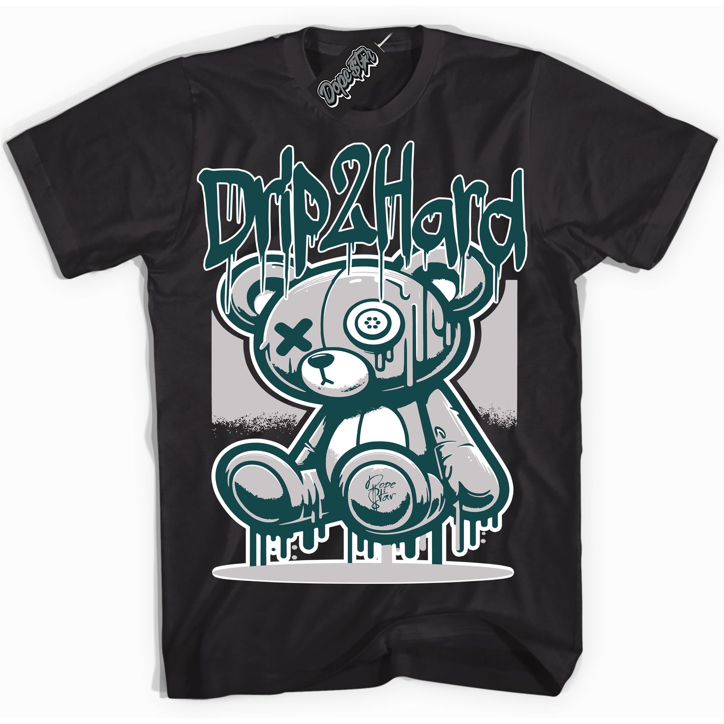 Cool Black Shirt with “ Drip 2 Hard ” design that perfectly matches Oxidized Green 4s Jordans.