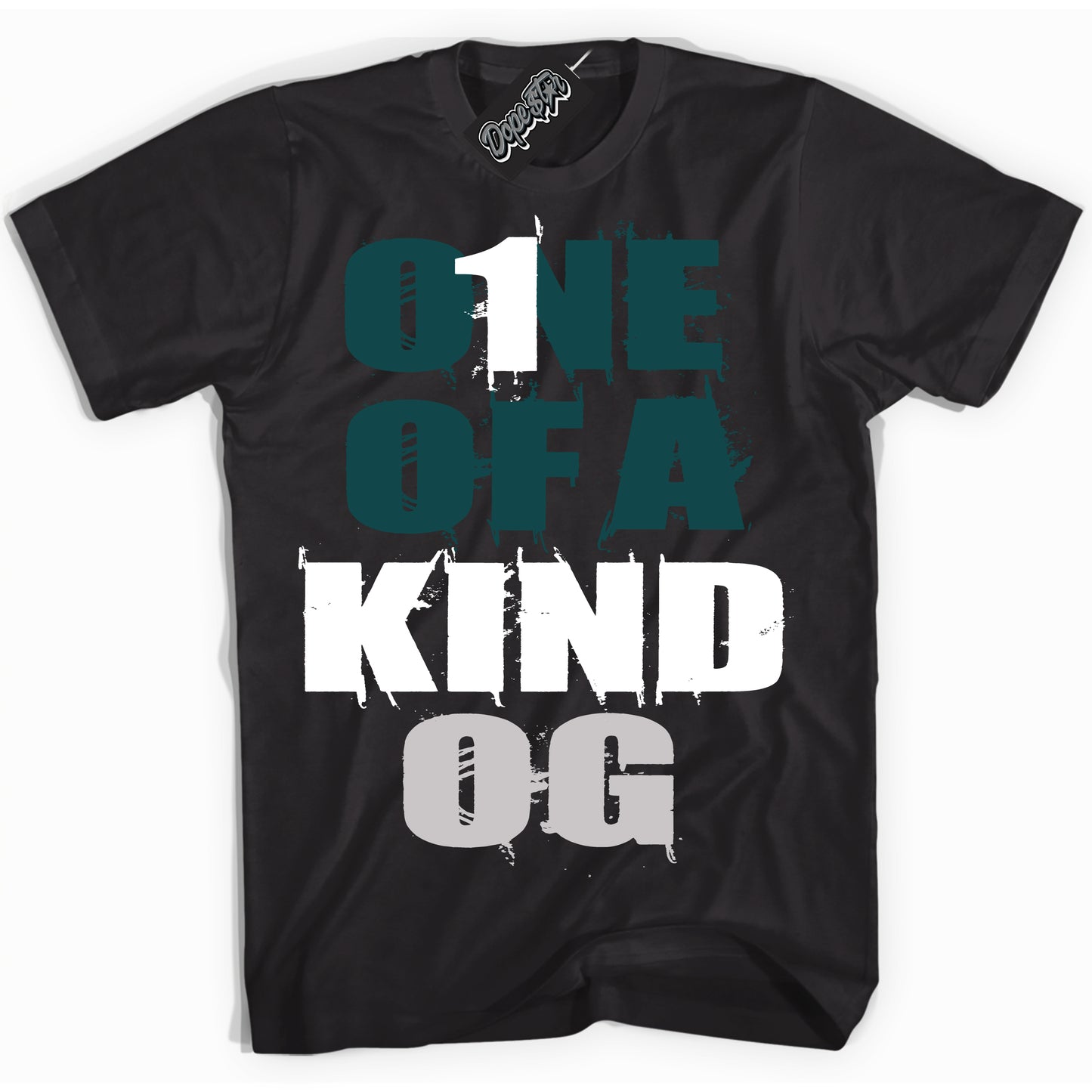 Cool Black Shirt with “ One Of A Kind” design that perfectly matches Oxidized Green 4s Jordans.