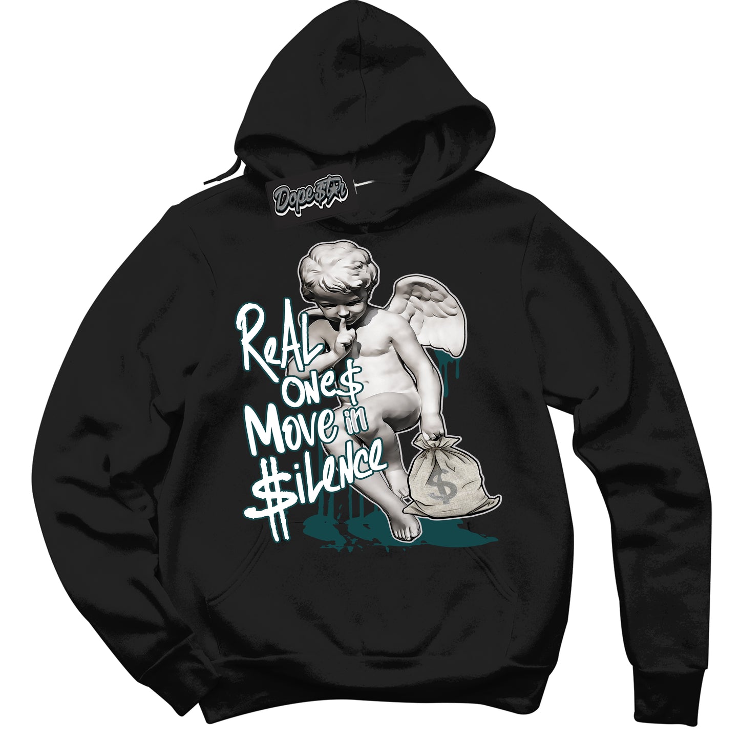 Cool Black Hoodie with “ Real Ones Cherub ” design that Perfectly Matches Oxidized Green 4s Jordans.