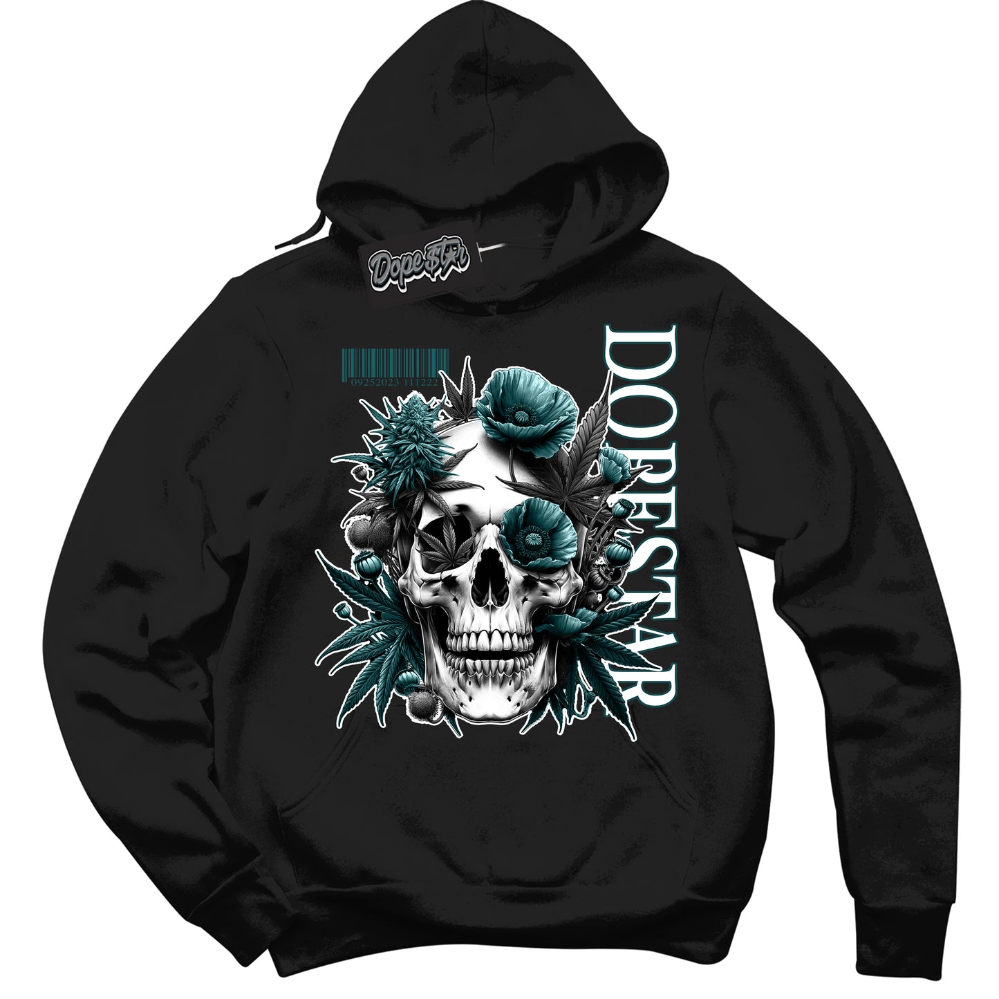 Cool Black Hoodie with “ Skull Poppies ” design that Perfectly Matches Oxidized Green 4s Jordans.
