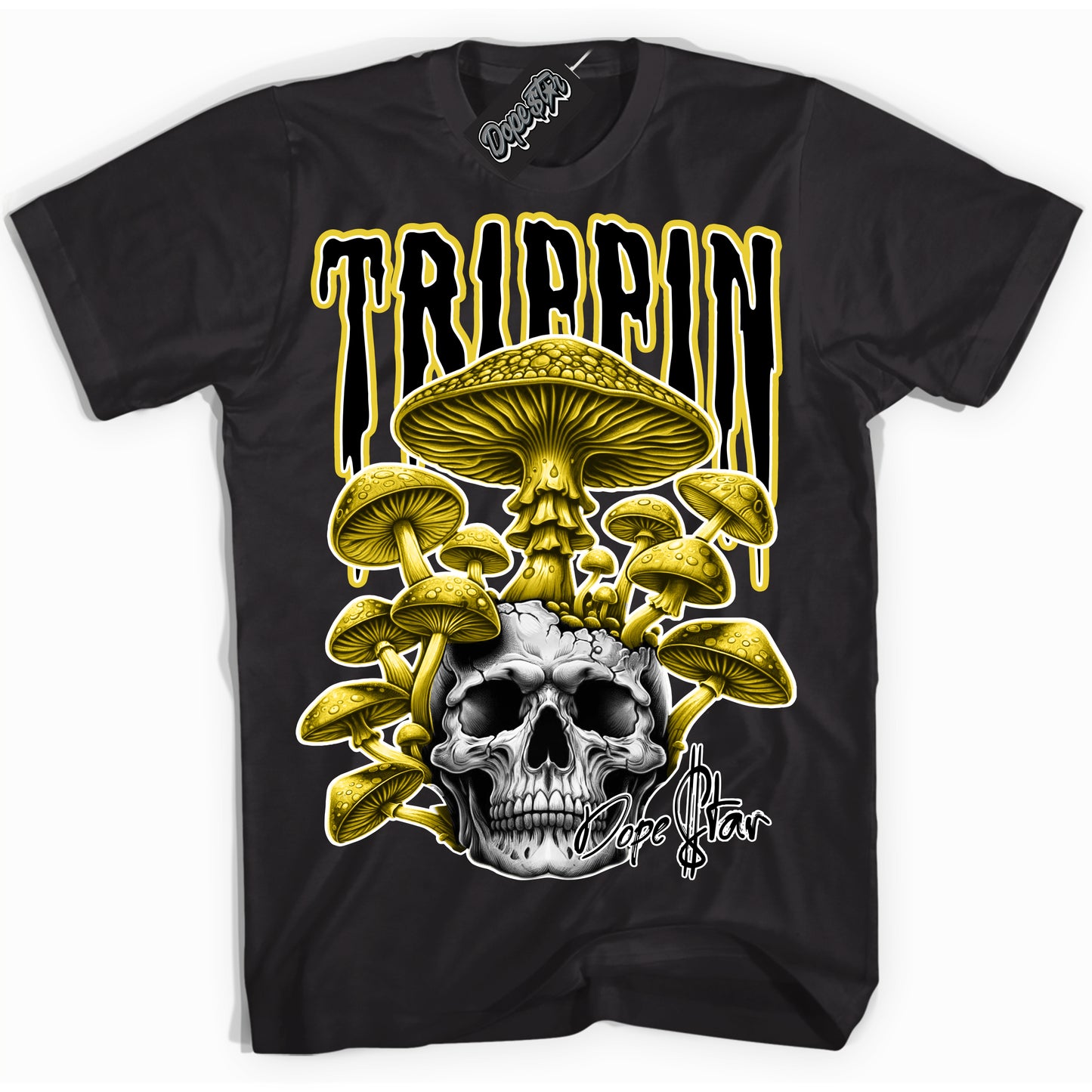 Cool Black Shirt with “Trippin” design that perfectly matches Vivid Sulfur 4s.