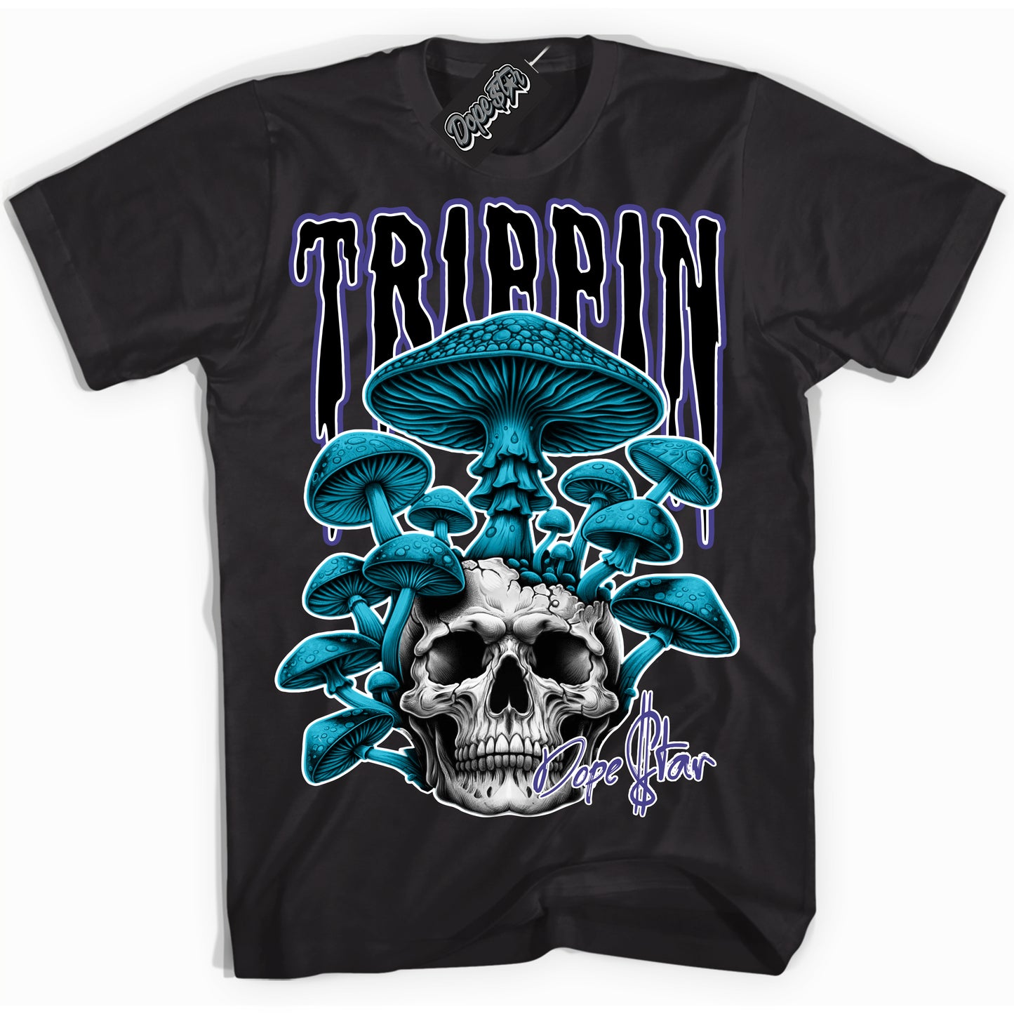 Cool Black Shirt with “Trippin” design that perfectly matches Aqua 6s.