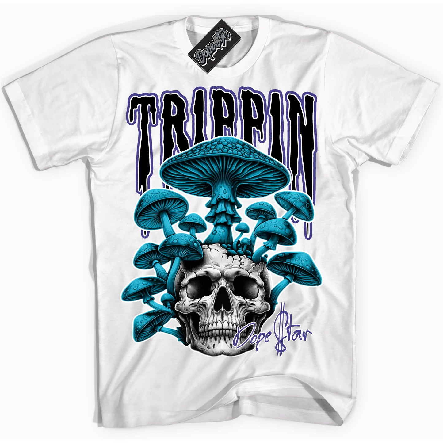 Cool White Shirt with “Trippin” design that perfectly matches Aqua 6s.