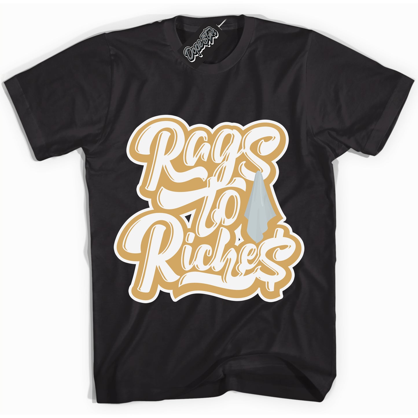Cool Black Shirt with “ Rags To Riches ” design that perfectly matches Craft Paris 6s Jordans.