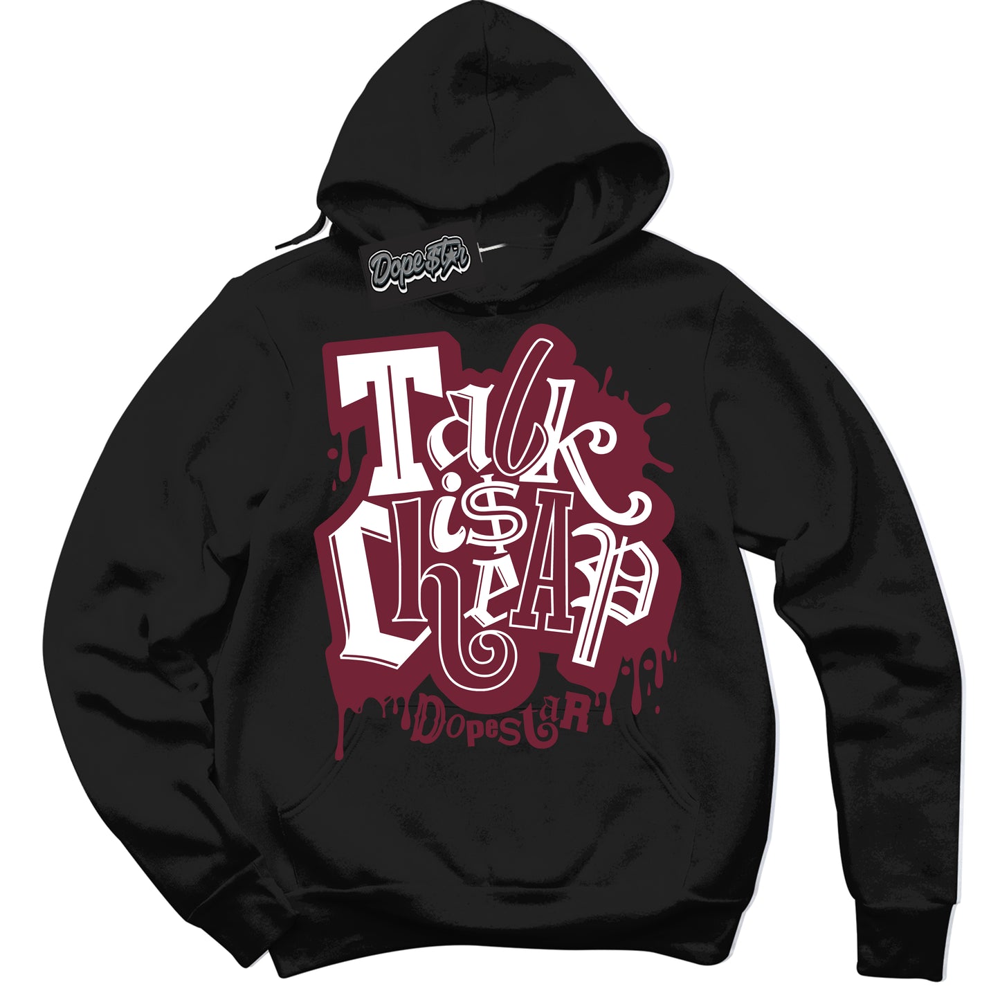 Cool Black Hoodie with “Talk Is Cheap” design that Perfectly Matches Rings Team Red 6s Jordans.