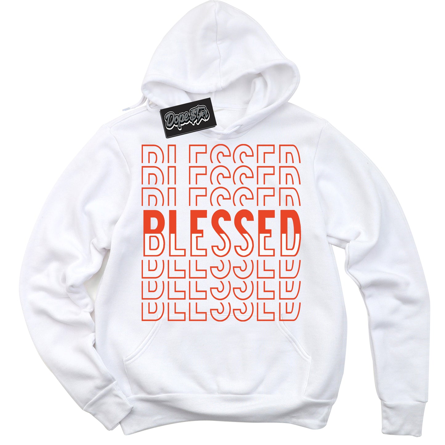 Cool White Hoodie with “Blessed Stacked” design that Perfectly Matches Cosmic Clay Dunk.