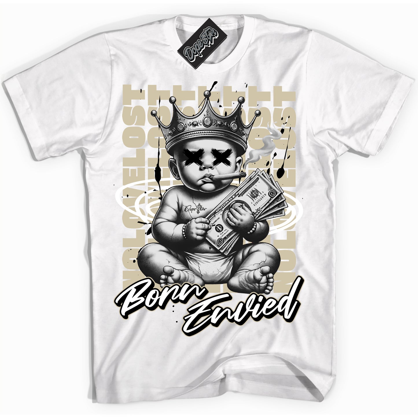 Cool White Shirt with “Born Envied” design that perfectly matches Gratitude 11s.
