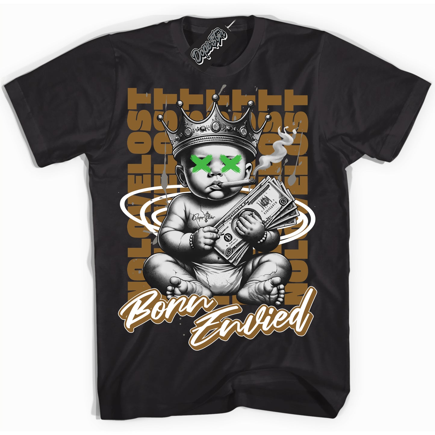 Cool Black Shirt with “Born Envied” design that perfectly matches Wheat 13s.