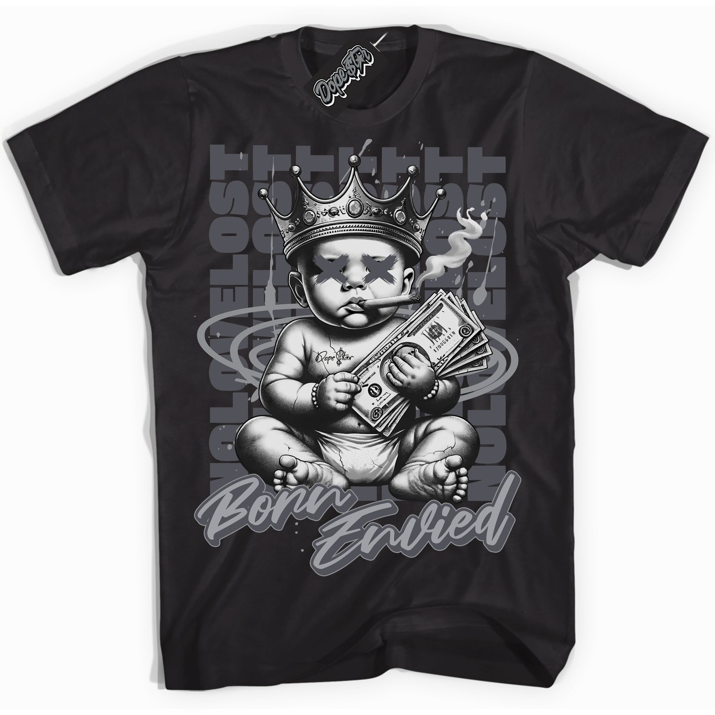 Cool Black Shirt with “Born Envied” design that perfectly matches Paris Olympics Wet Cement 4s.
