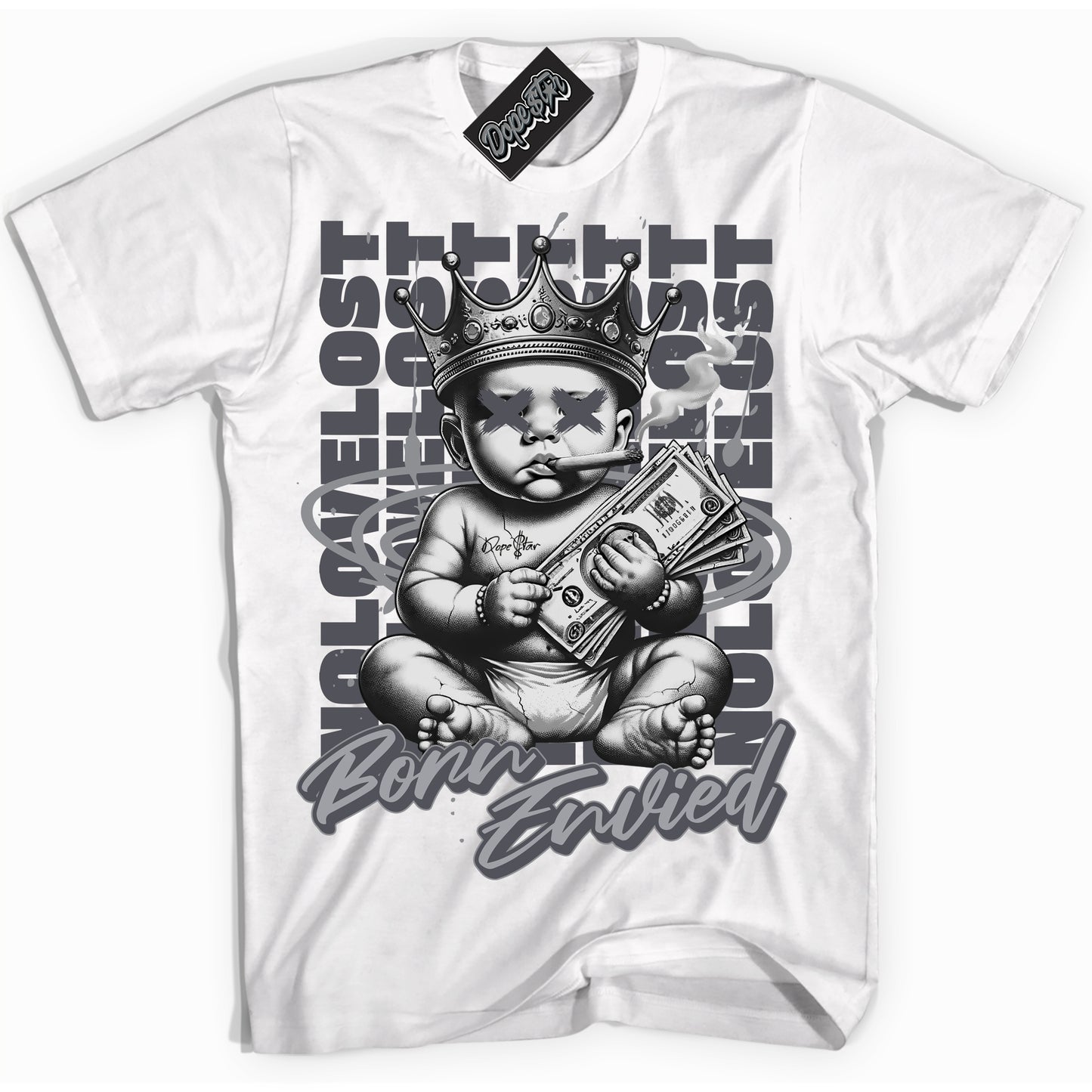 Cool White Shirt with “Born Envied” design that perfectly matches Paris Olympics Wet Cement 4s.