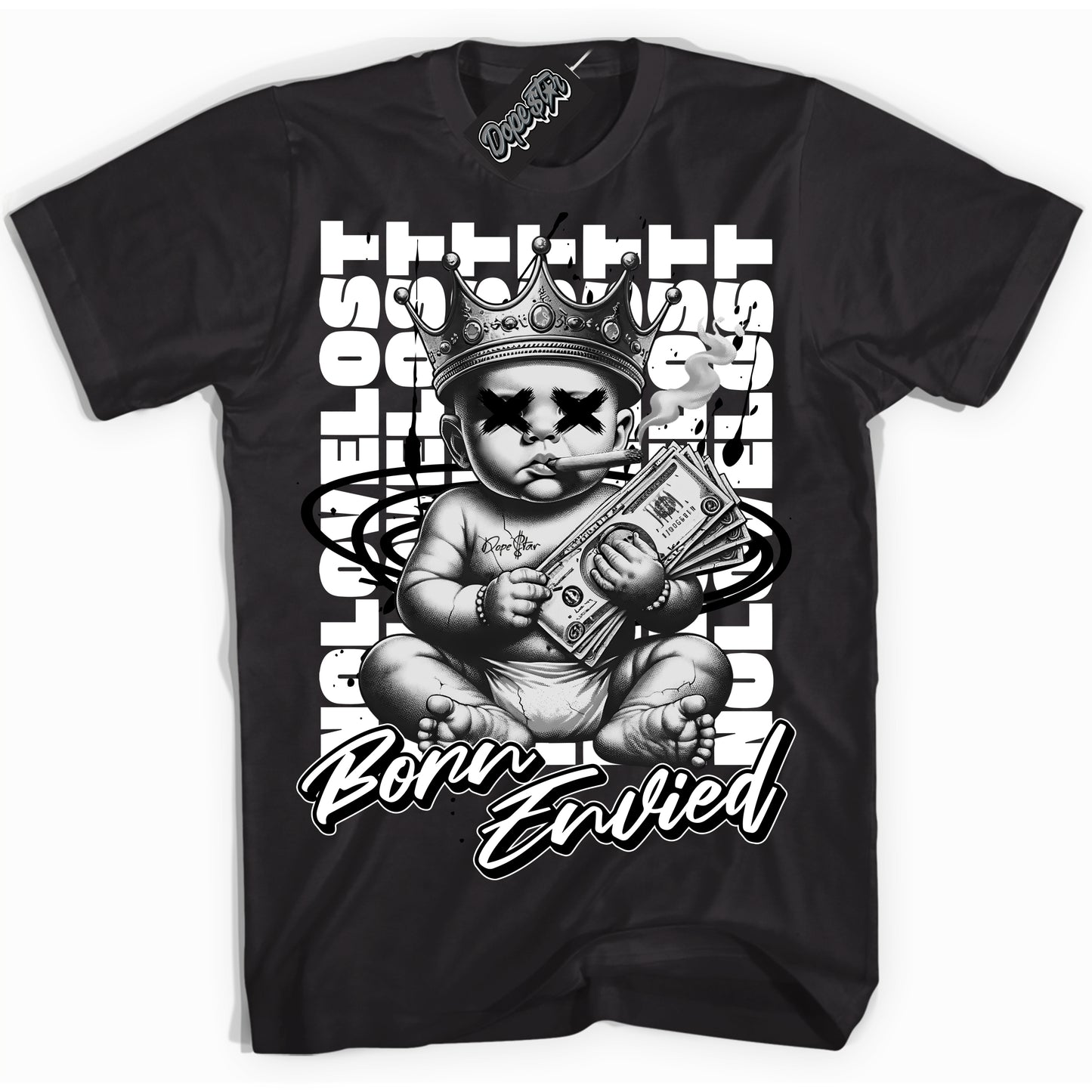 Cool Black Shirt with “Born Envied” design that perfectly matches White Thunder 4s.