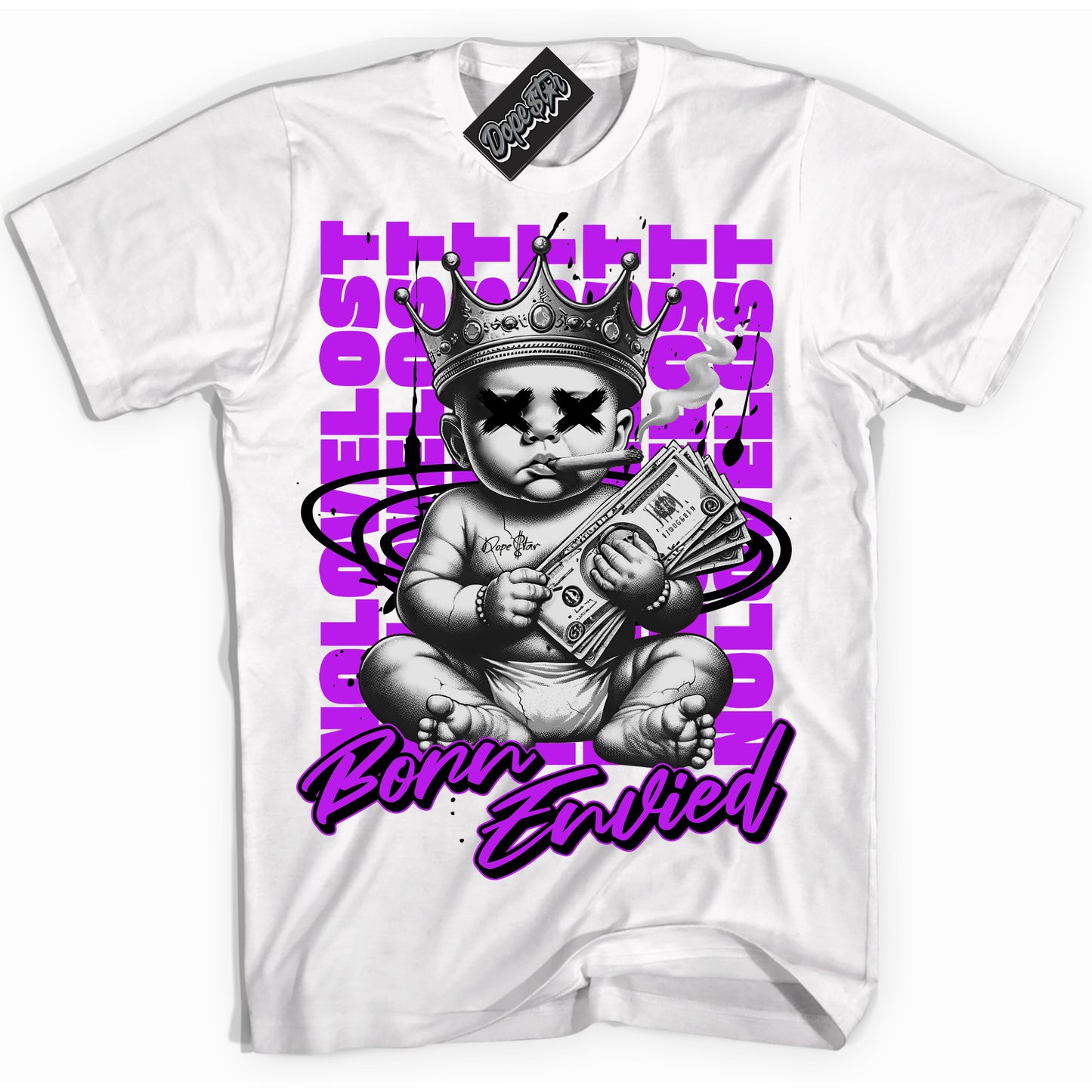 Cool White Shirt with “Born Envied” design that perfectly matches RTKT Genesis Dunk.