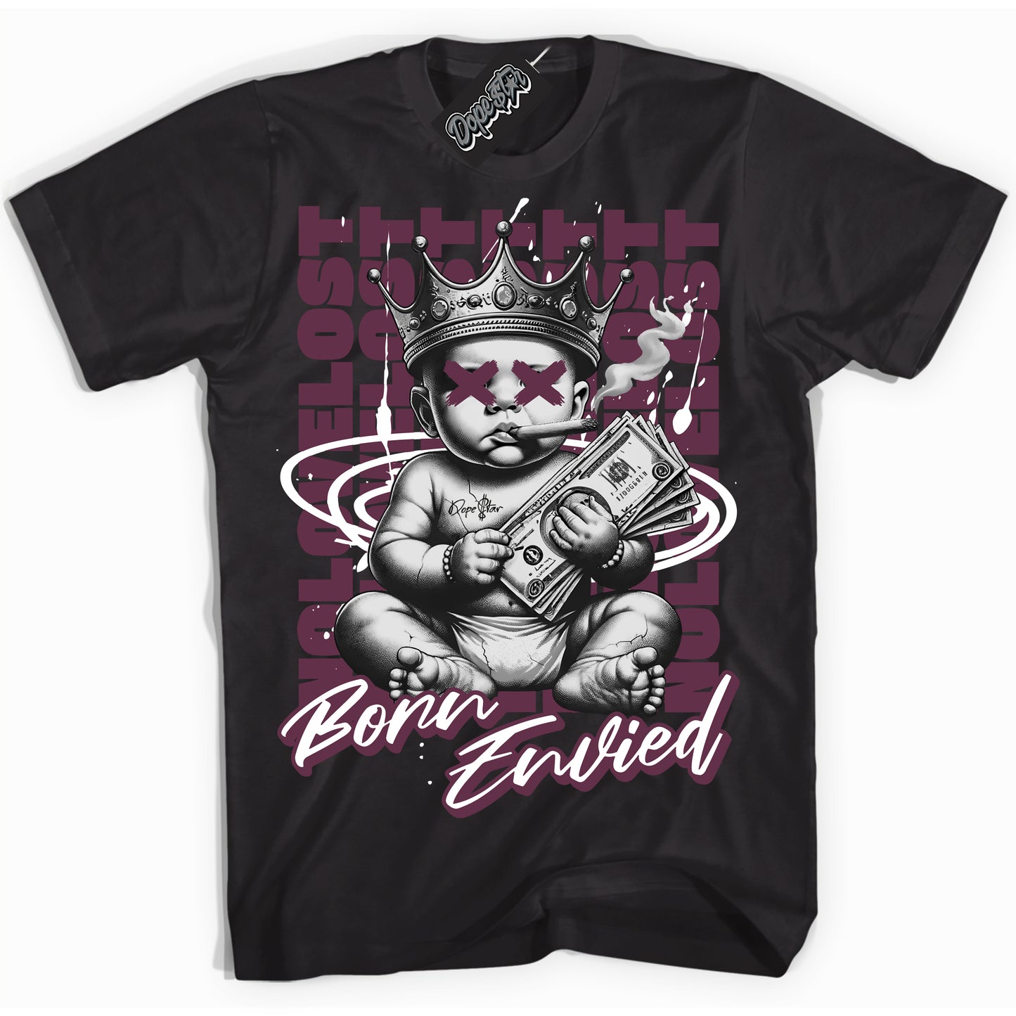 Cool Black Shirt with “Born Envied” design that perfectly matches White Viotech Dunk.