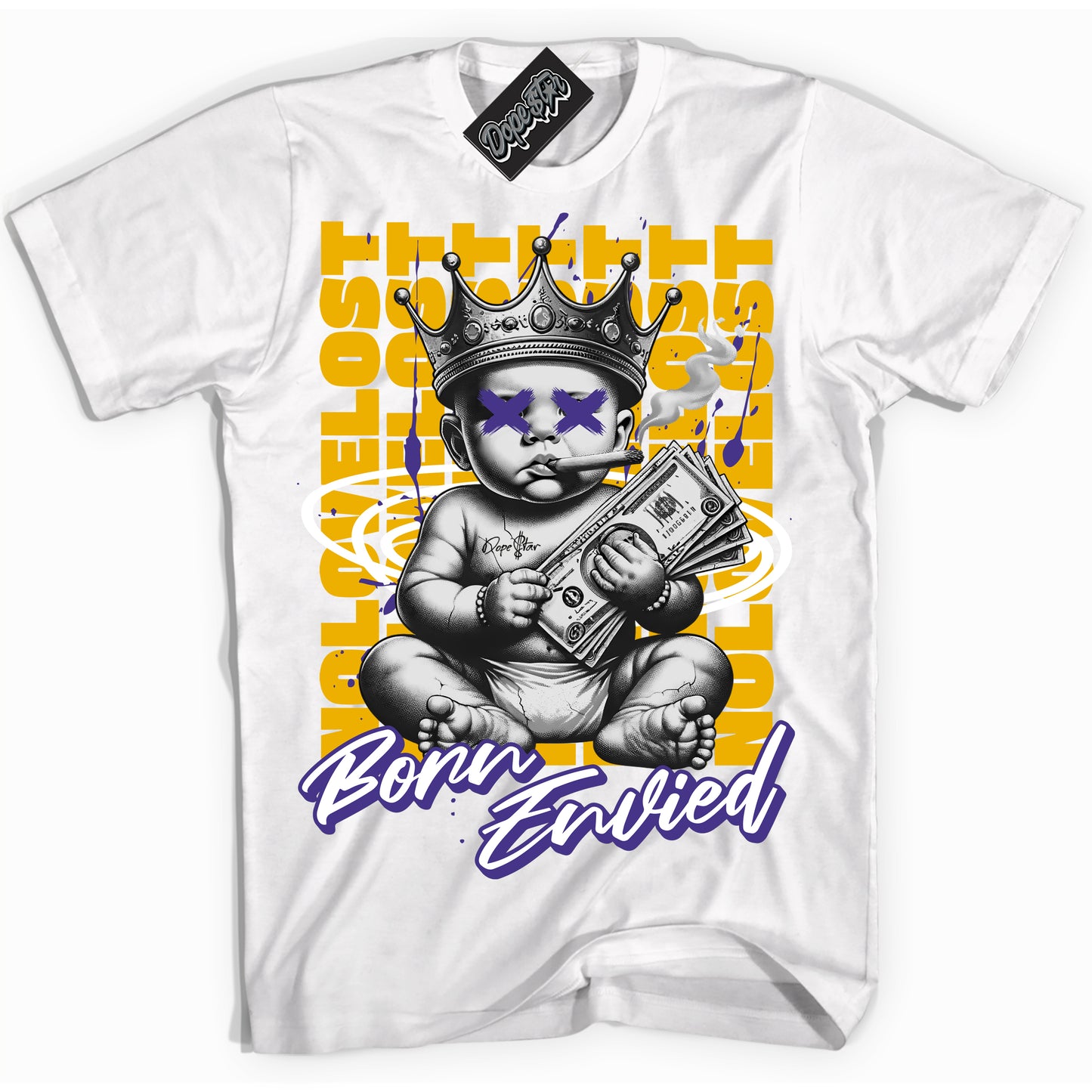 Cool White Shirt with “Born Envied” design that perfectly matches Kobe 8 Lakers Home.