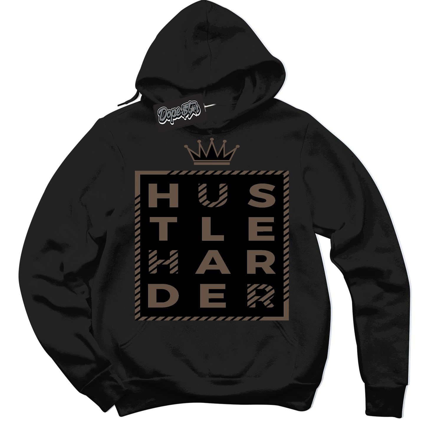 Cool Black Hoodie with “Hustle Harder” design that Perfectly Matches Jumpman Jack TR Travis Scott Dark Mocha Sneakers.
