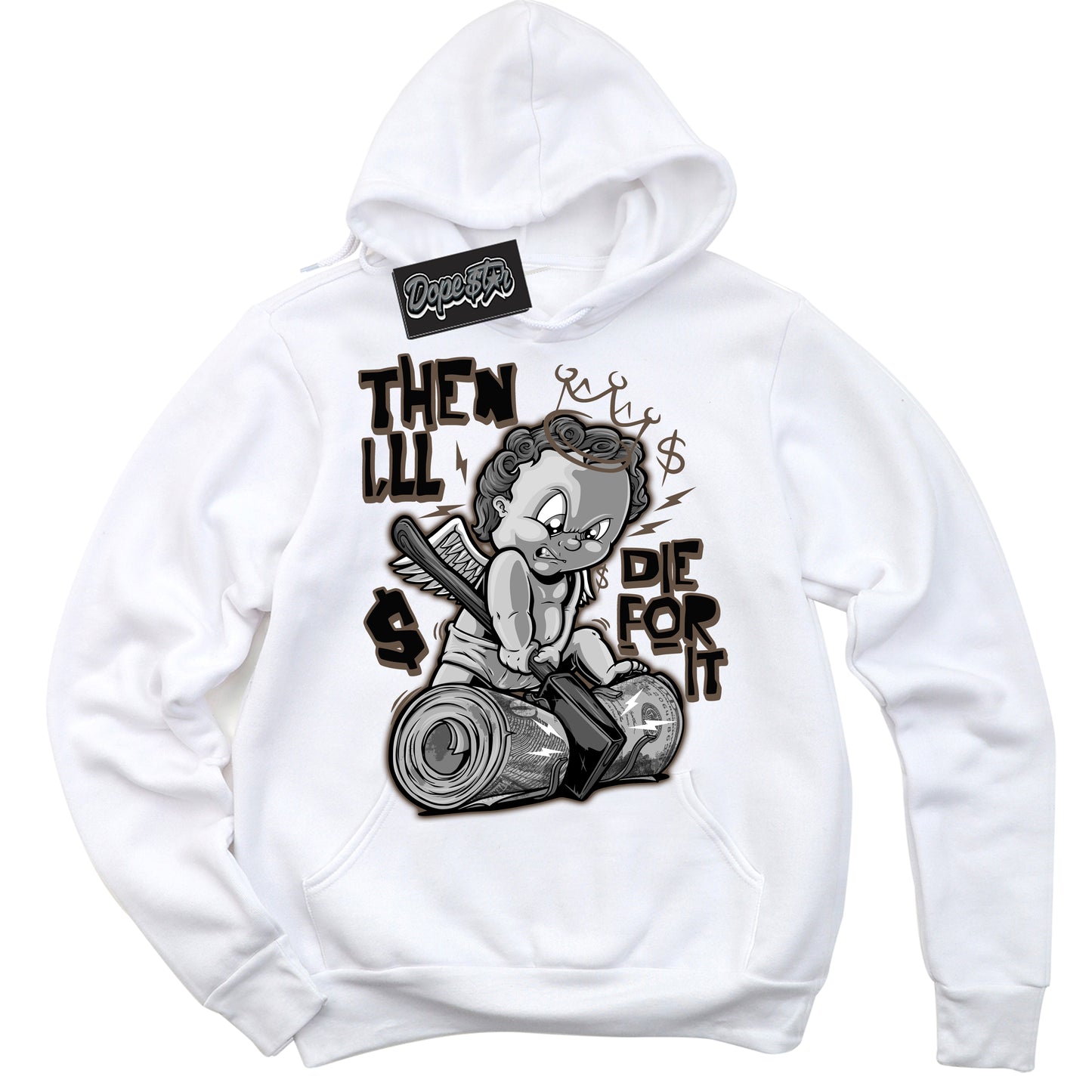 Cool White Hoodie with “Then I'll” design that Perfectly Matches Jumpman Jack TR Travis Scott Dark Mocha Sneakers.