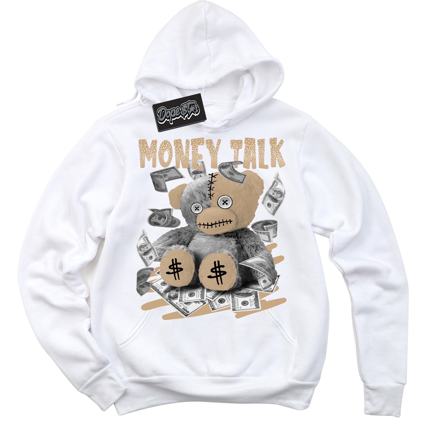 Cool White Hoodie with “Money Talk Bear” design that Perfectly Matches Black Anthracite Sesame Dunk.