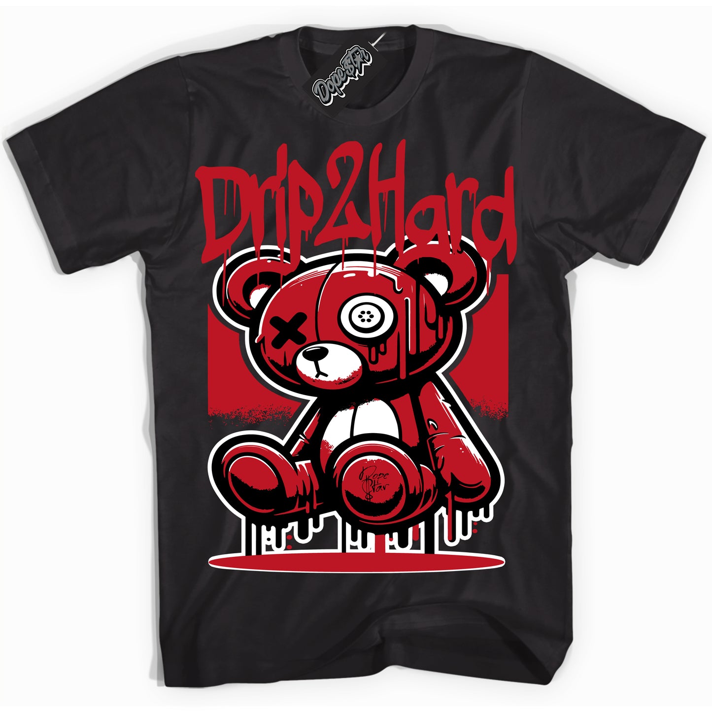 Cool Black Shirt with “Drip 2 Hard” design that perfectly matches Black Dragon Red Dunk.