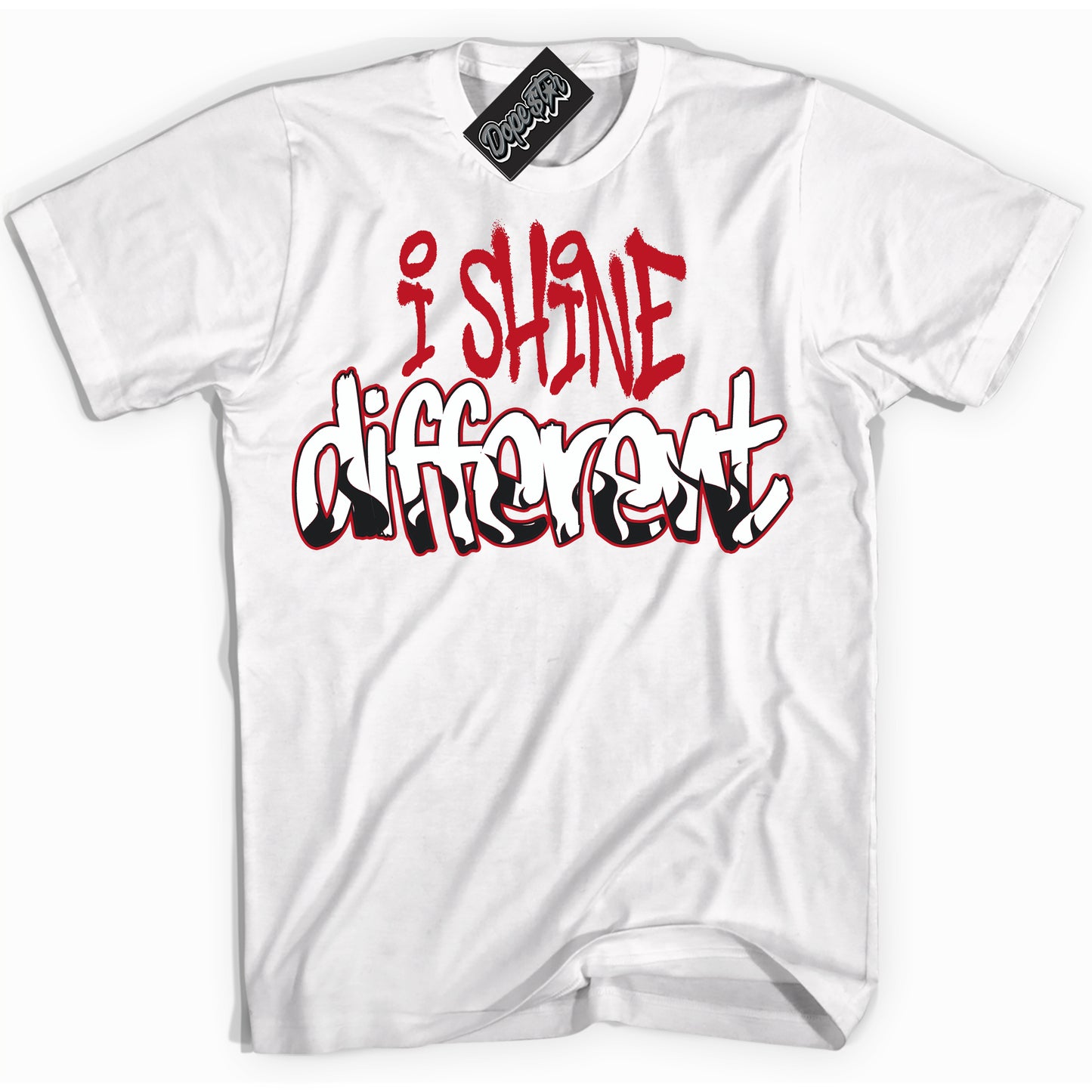 Cool White Shirt with “I Shine Different” design that perfectly matches Black Dragon Red Dunk.