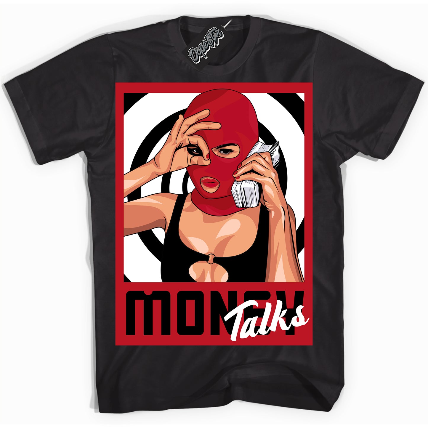 Cool Black Shirt with “Money Talks” design that perfectly matches Black Dragon Red Dunk.