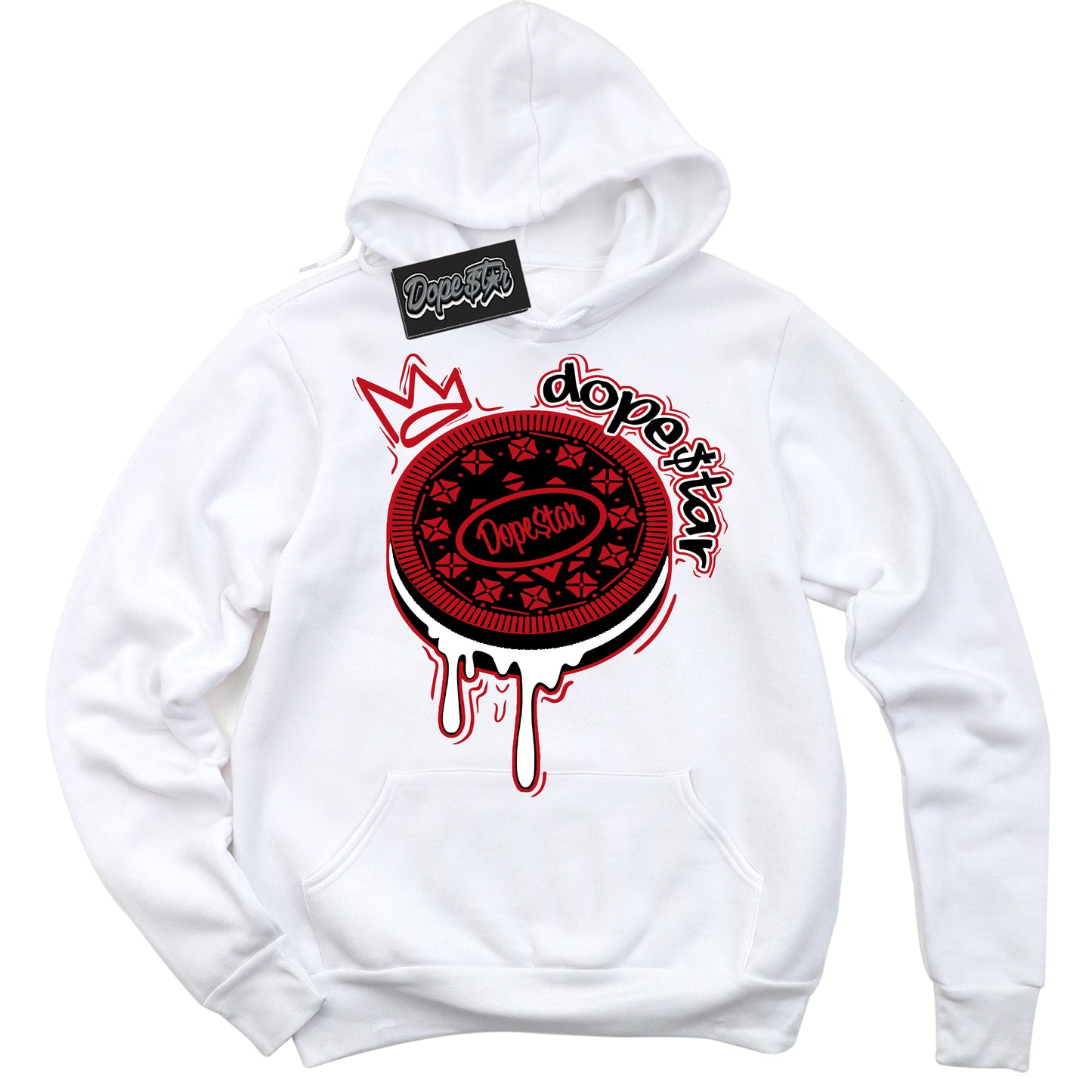Cool White Hoodie with “Oreo DS” design that Perfectly Matches Black Dragon Red Dunk.