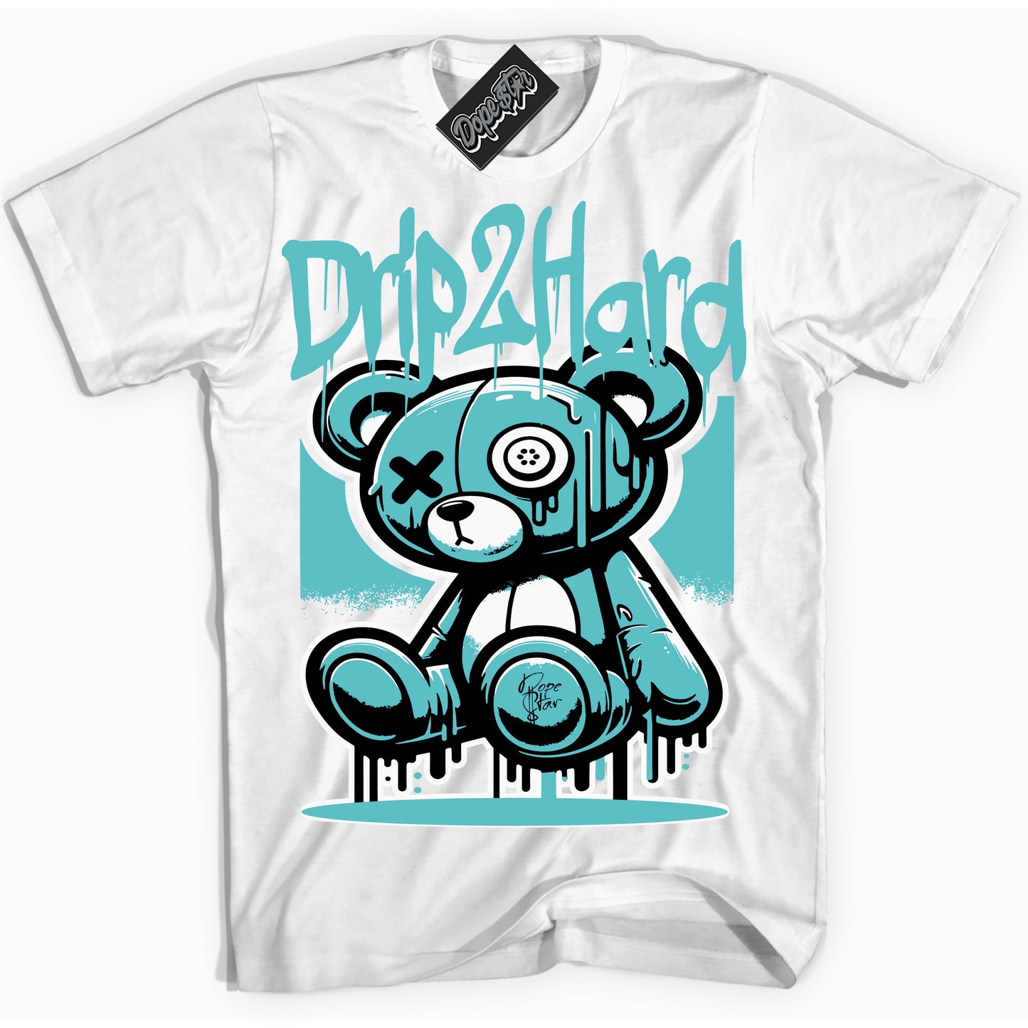 Cool White Shirt with “Drip 2 Hard” design that perfectly matches Black Dusty Cactus Dunk.
