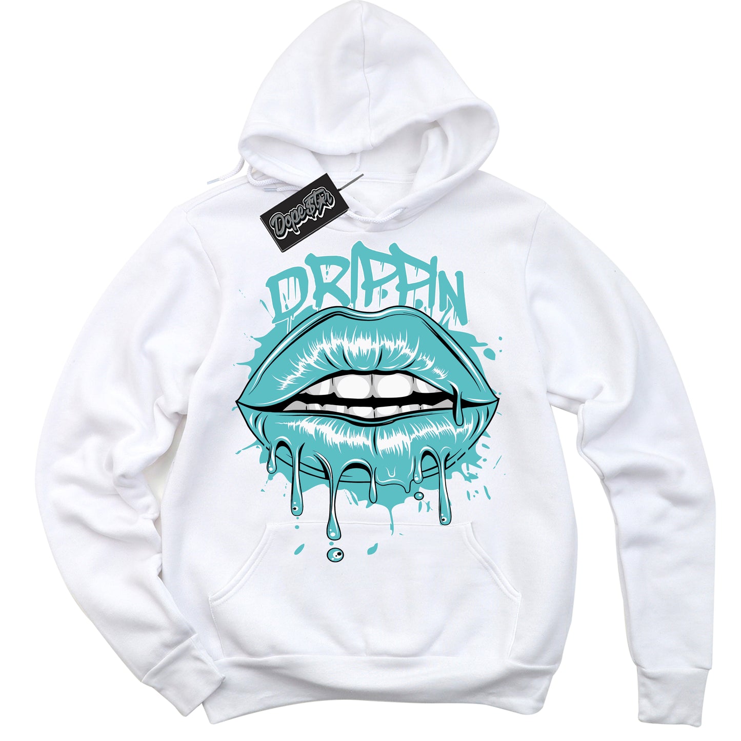 Cool White Hoodie with “Drippin” design that Perfectly Matches Black Dusty Cactus Dunk.