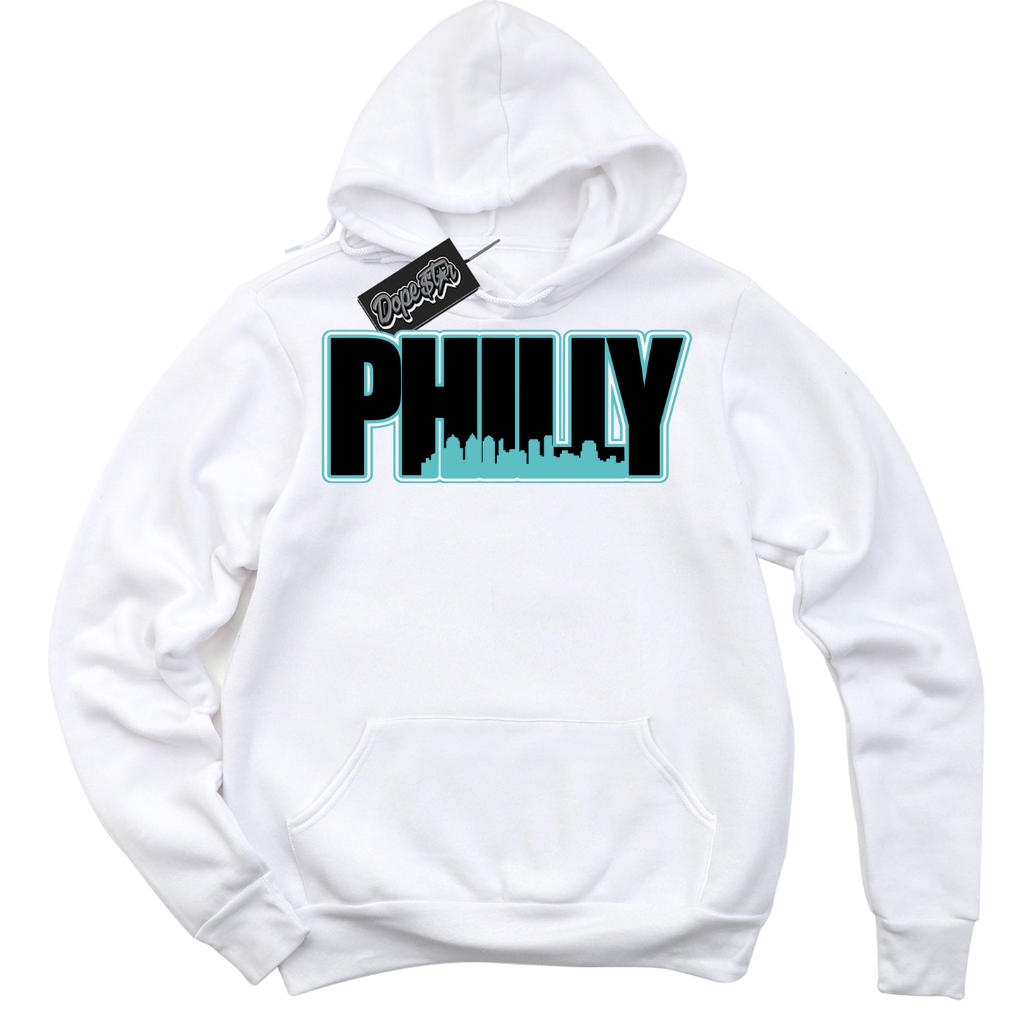 Cool White Hoodie with “Philly” design that Perfectly Matches Black Dusty Cactus Dunk.
