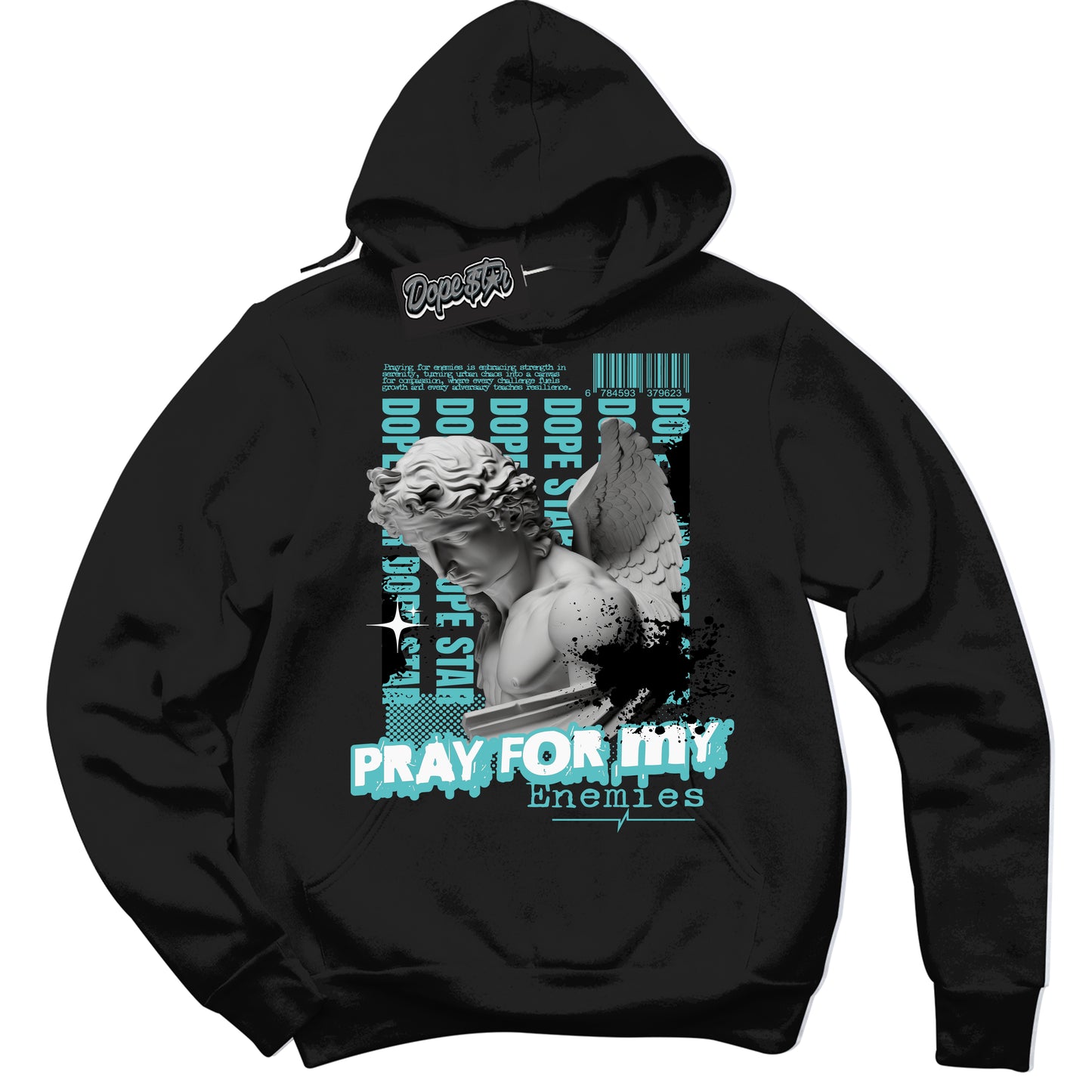 Cool Black Hoodie with “Pray Enemies” design that Perfectly Matches Black Dusty Cactus Dunk.