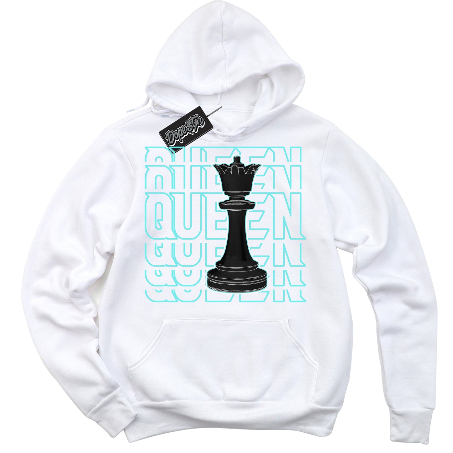 Cool White Hoodie with “Queen Chess” design that Perfectly Matches Black Dusty Cactus Dunk.