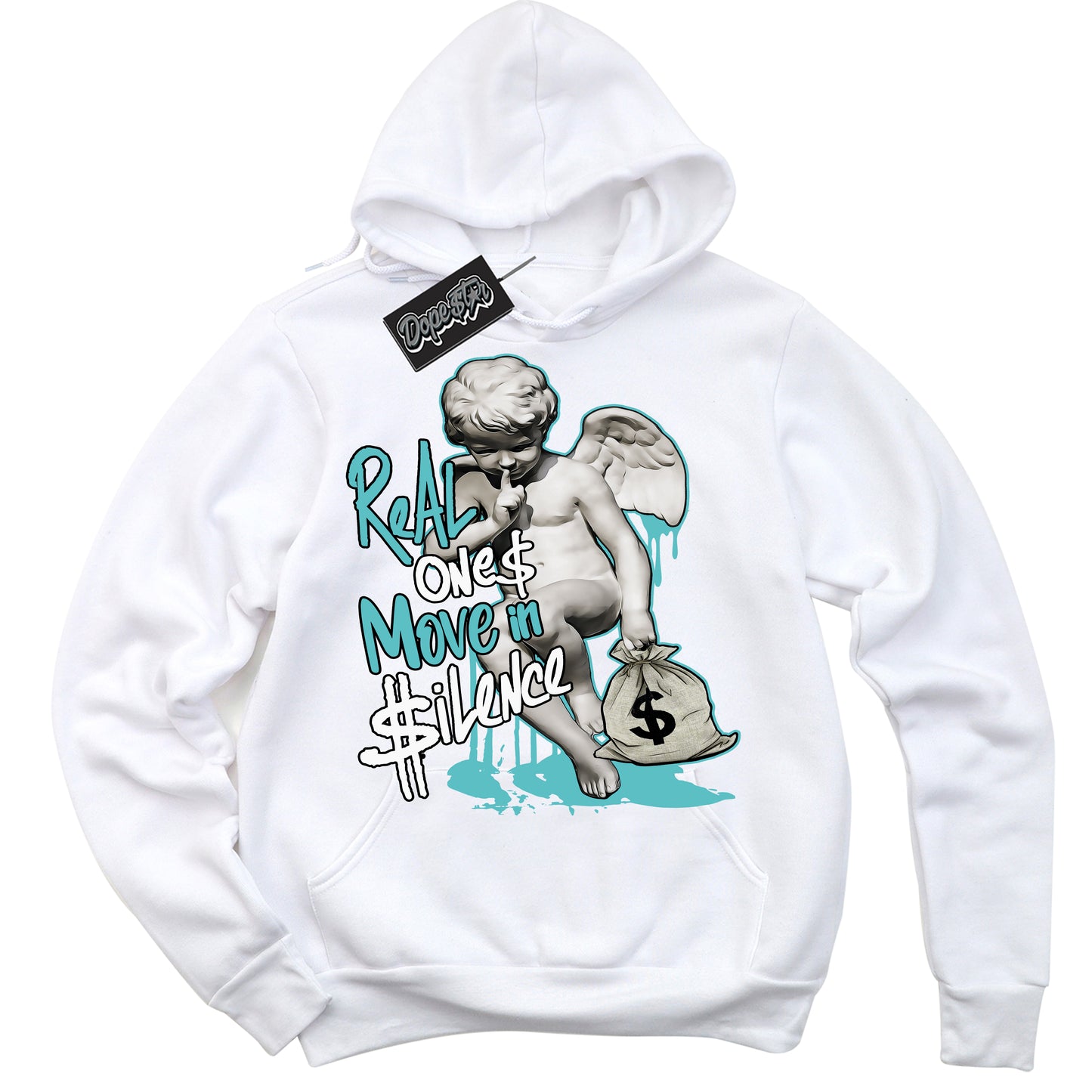 Cool White Hoodie with “Real Ones Cherub” design that Perfectly Matches Black Dusty Cactus Dunk.