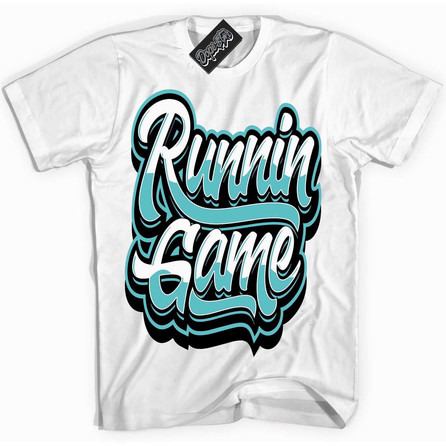 Cool White Shirt with “Running Game” design that perfectly matches Black Dusty Cactus Dunk.