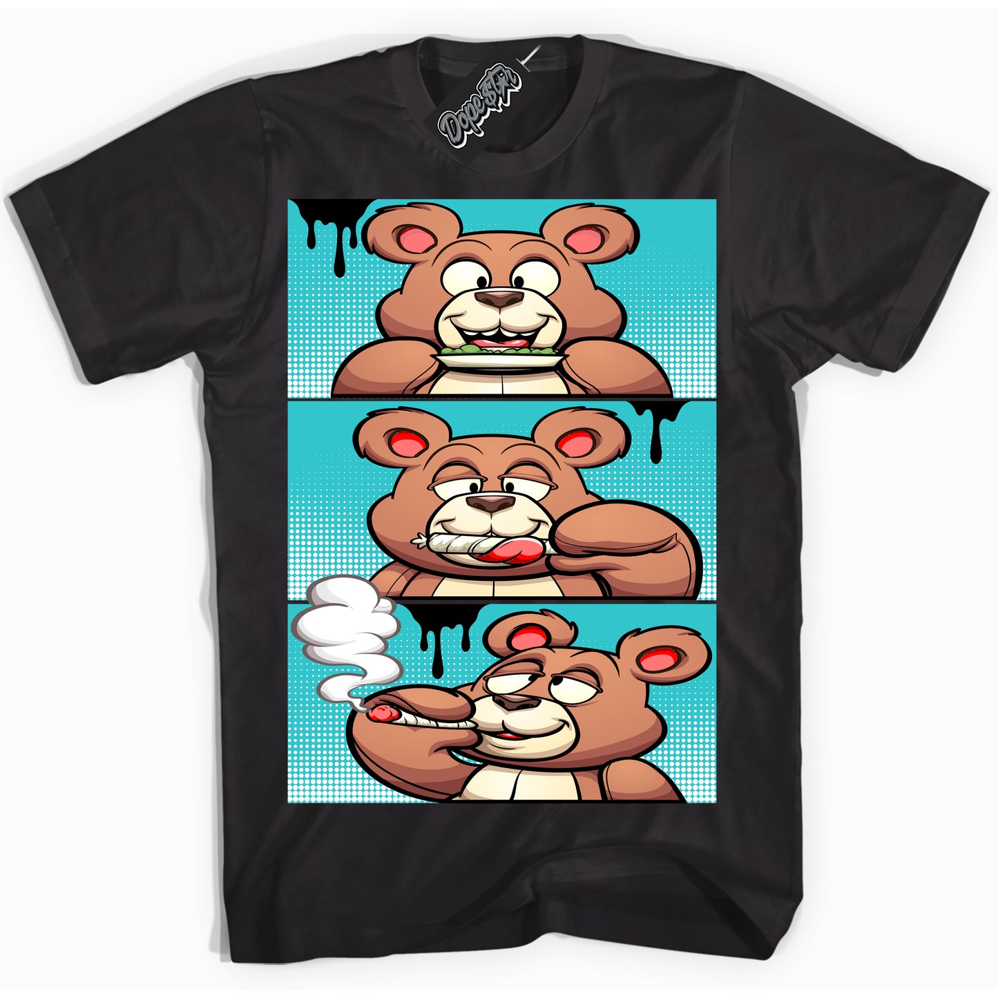 Cool Black Shirt with “Roll It Lick It Smoke It Bear” design that perfectly matches Black Dusty Cactus Dunk.