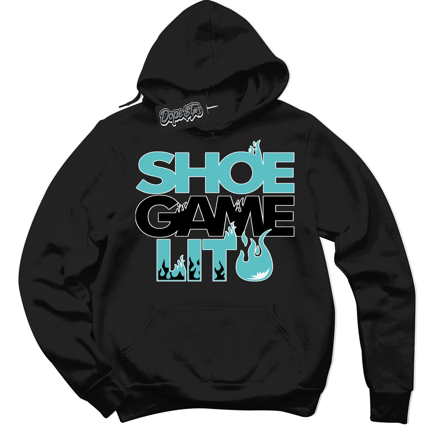 Cool Black Hoodie with “Shoe Game Lit” design that Perfectly Matches Black Dusty Cactus Dunk.
