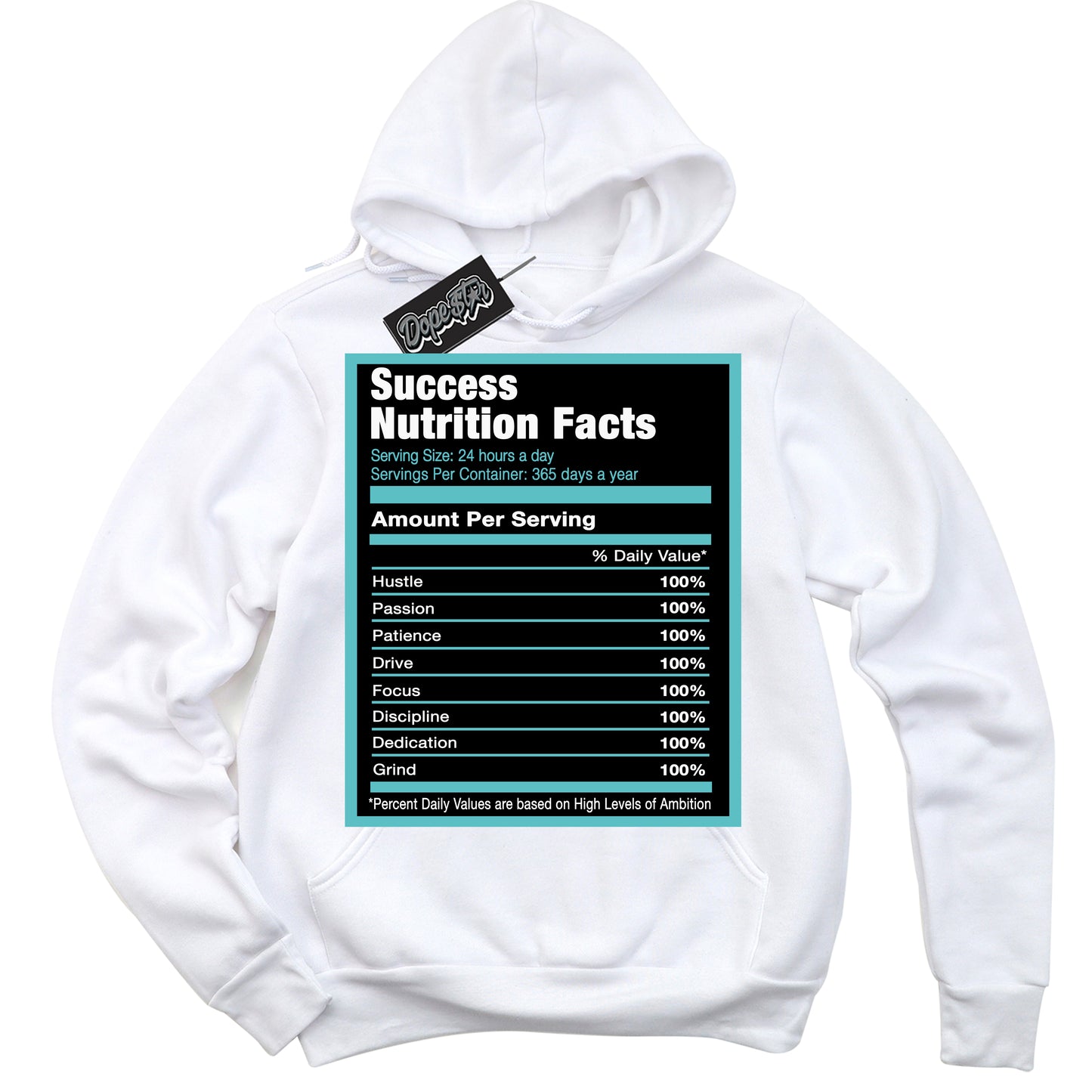 Cool White Hoodie with “Success Nutrition” design that Perfectly Matches Black Dusty Cactus Dunk.