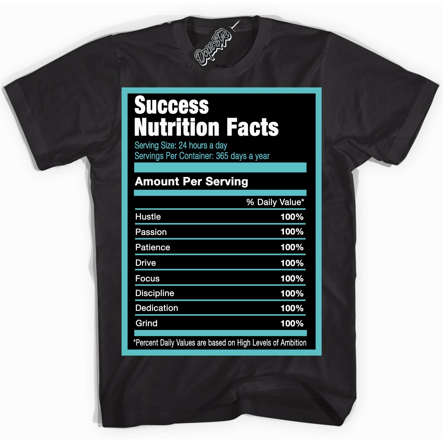 Cool Black Shirt with “Success Nutrition” design that perfectly matches Black Dusty Cactus Dunk.