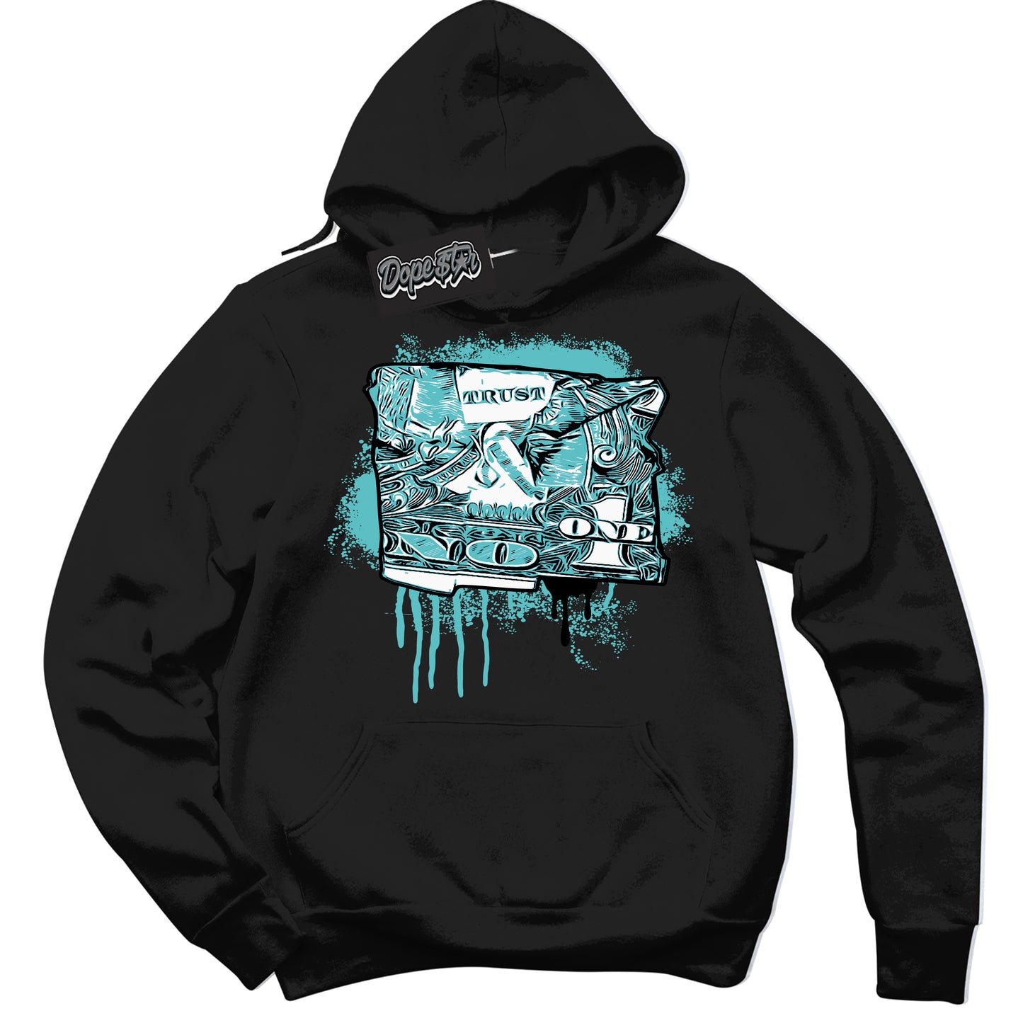 Cool Black Hoodie with “Trust No One Dollar” design that Perfectly Matches Black Dusty Cactus Dunk.