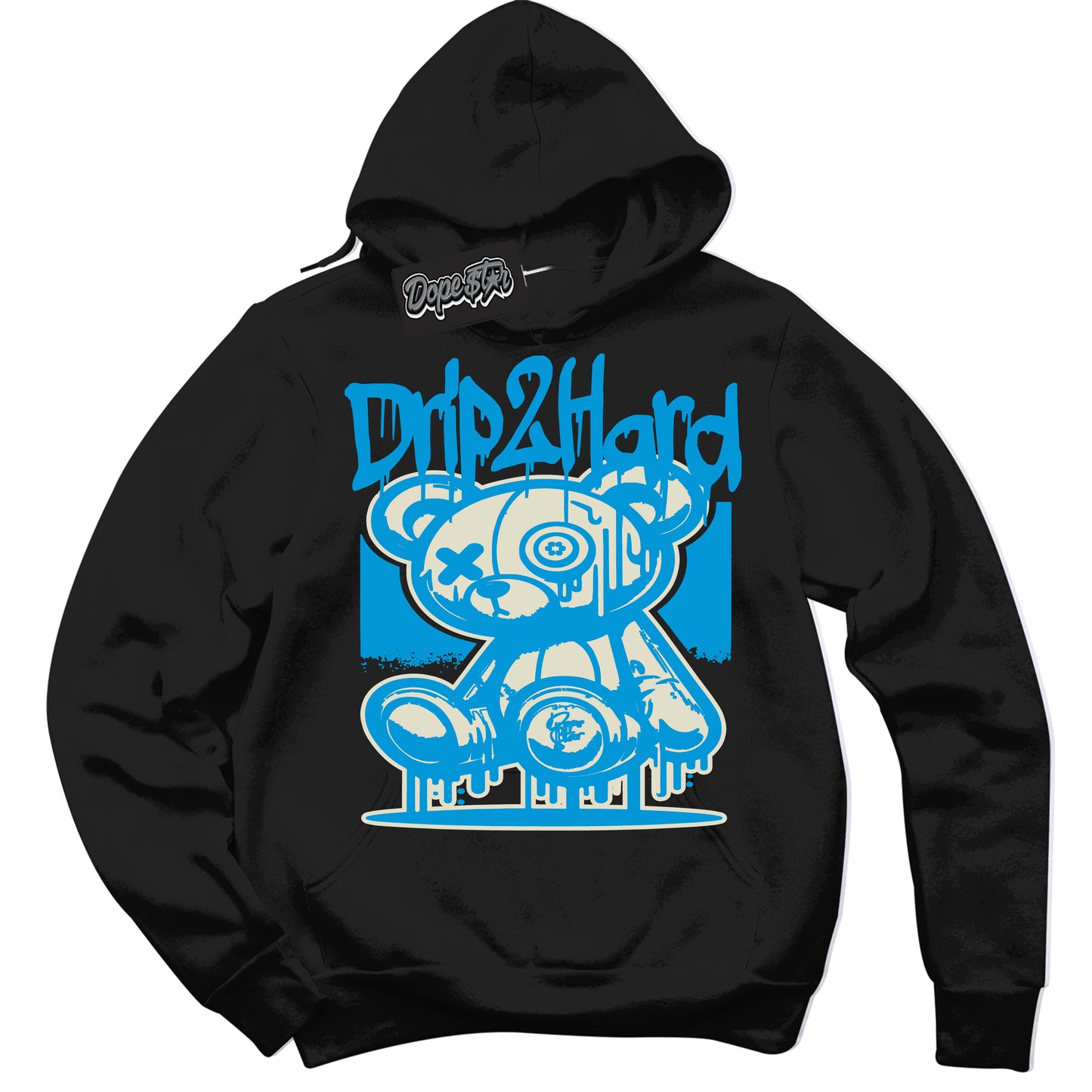 Cool Black Hoodie with “Drip 2 Hard” design that Perfectly Matches Coconut Milk University Blue Dunk.