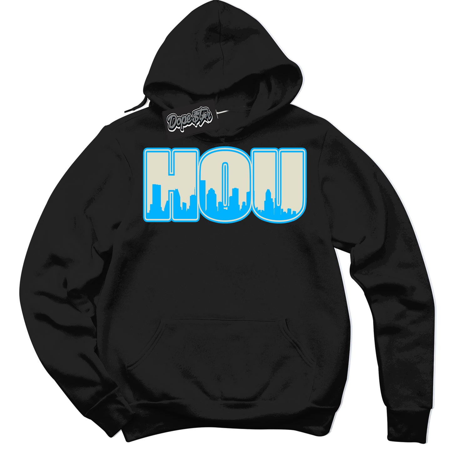 Cool Black Hoodie with “Houston” design that Perfectly Matches Coconut Milk University Blue Dunk.