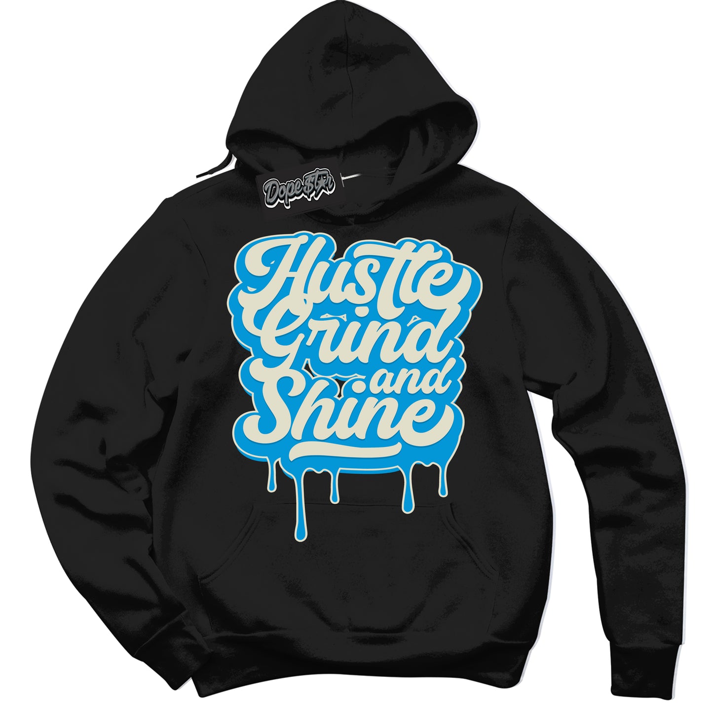 Cool Black Hoodie with “Hustle Grind And Shine” design that Perfectly Matches Coconut Milk University Blue Dunk.
