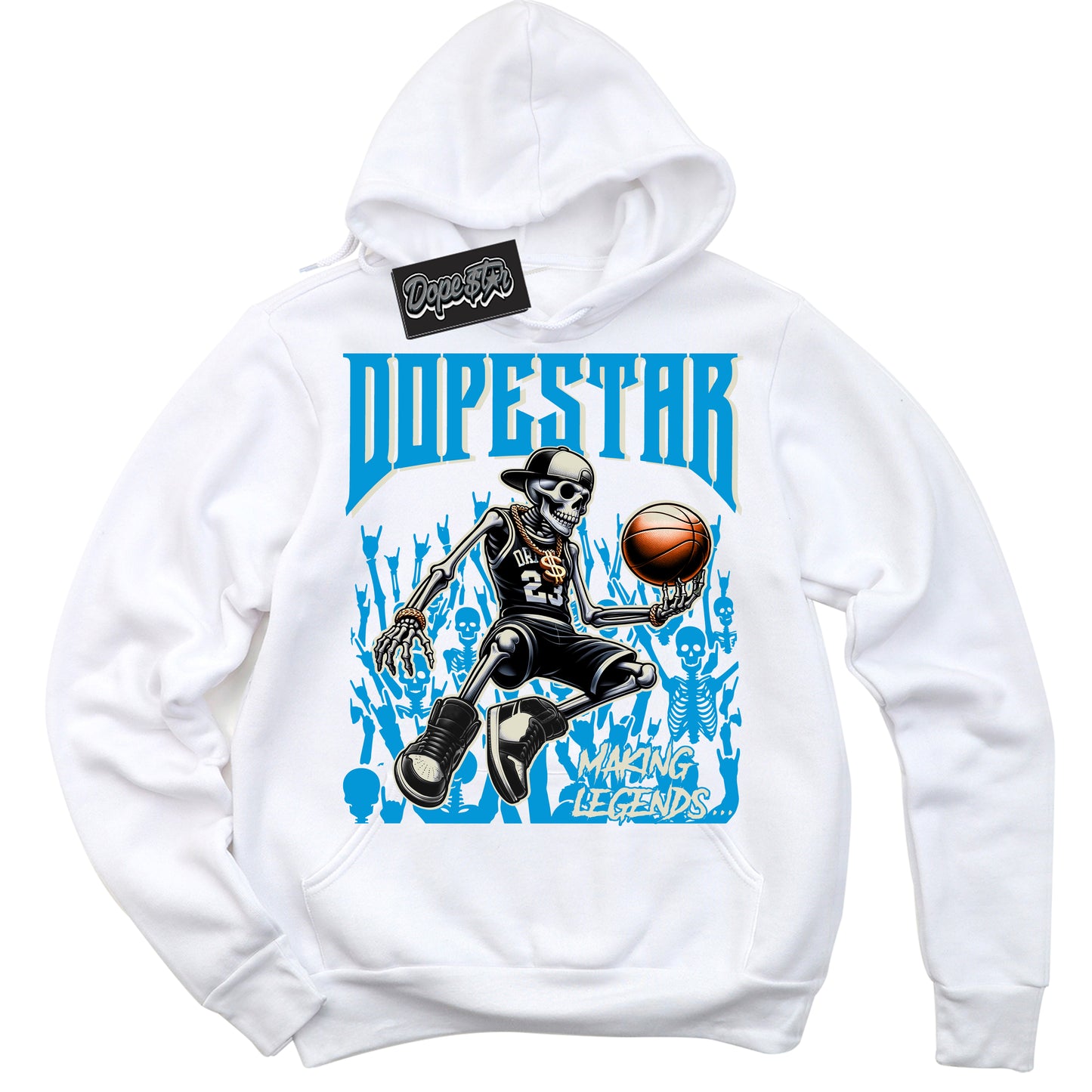 Cool White Hoodie with “Making Legends” design that Perfectly Matches Coconut Milk University Blue Dunk.