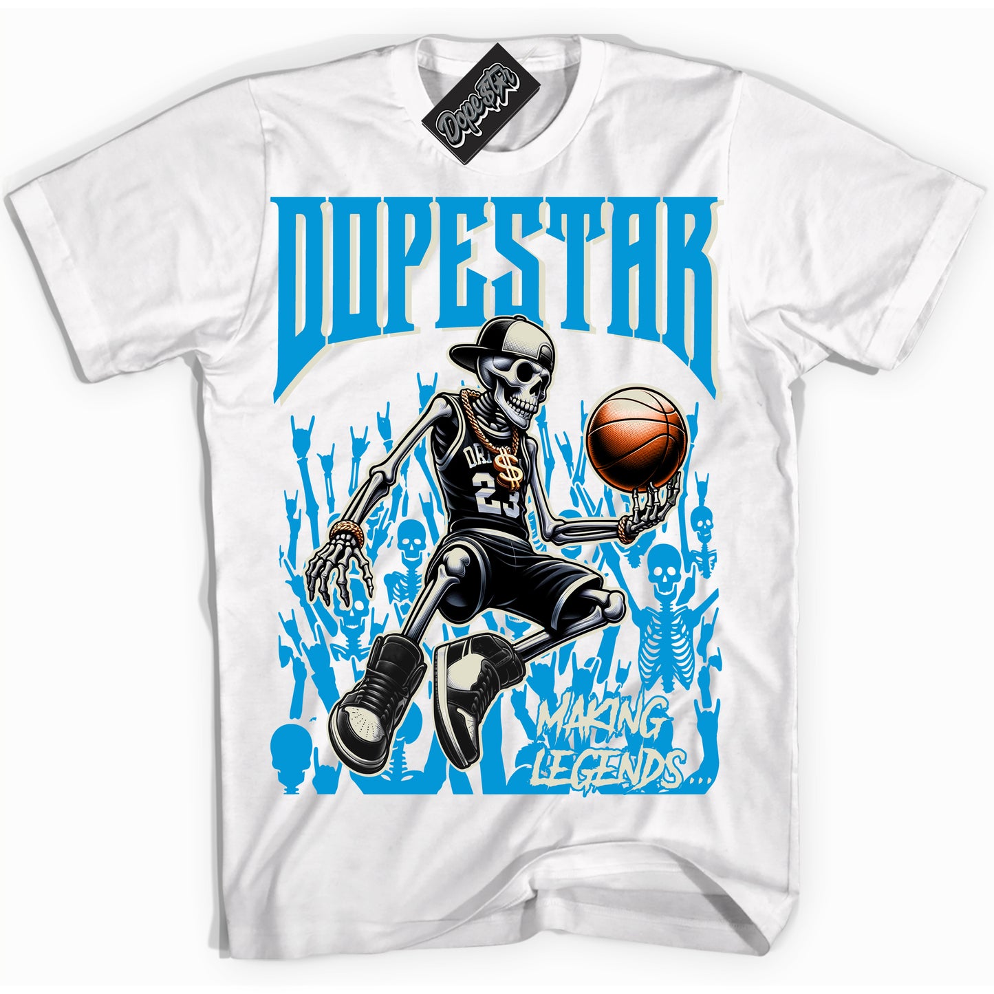 Cool White Shirt with “Making Legends” design that perfectly matches Coconut Milk University Blue Dunk.