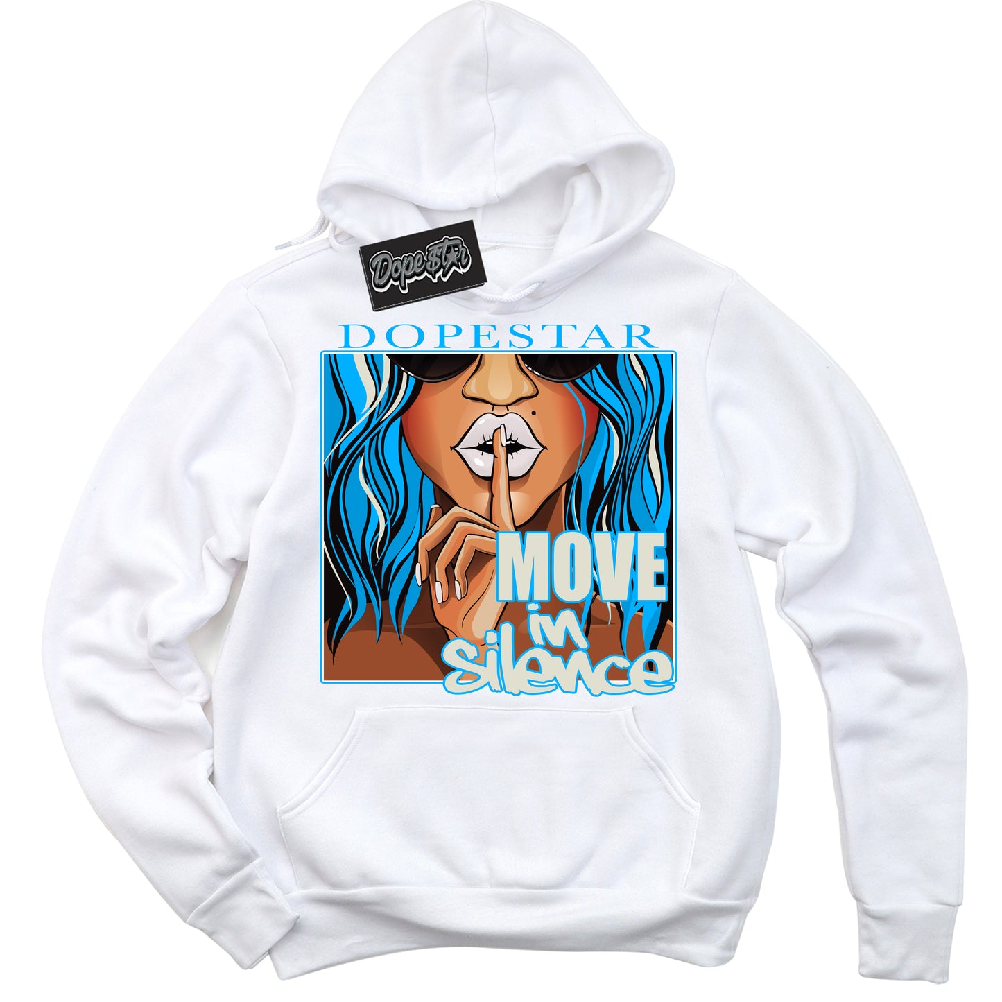 Cool White Hoodie with “Move In Silence” design that Perfectly Matches Coconut Milk University Blue Dunk.