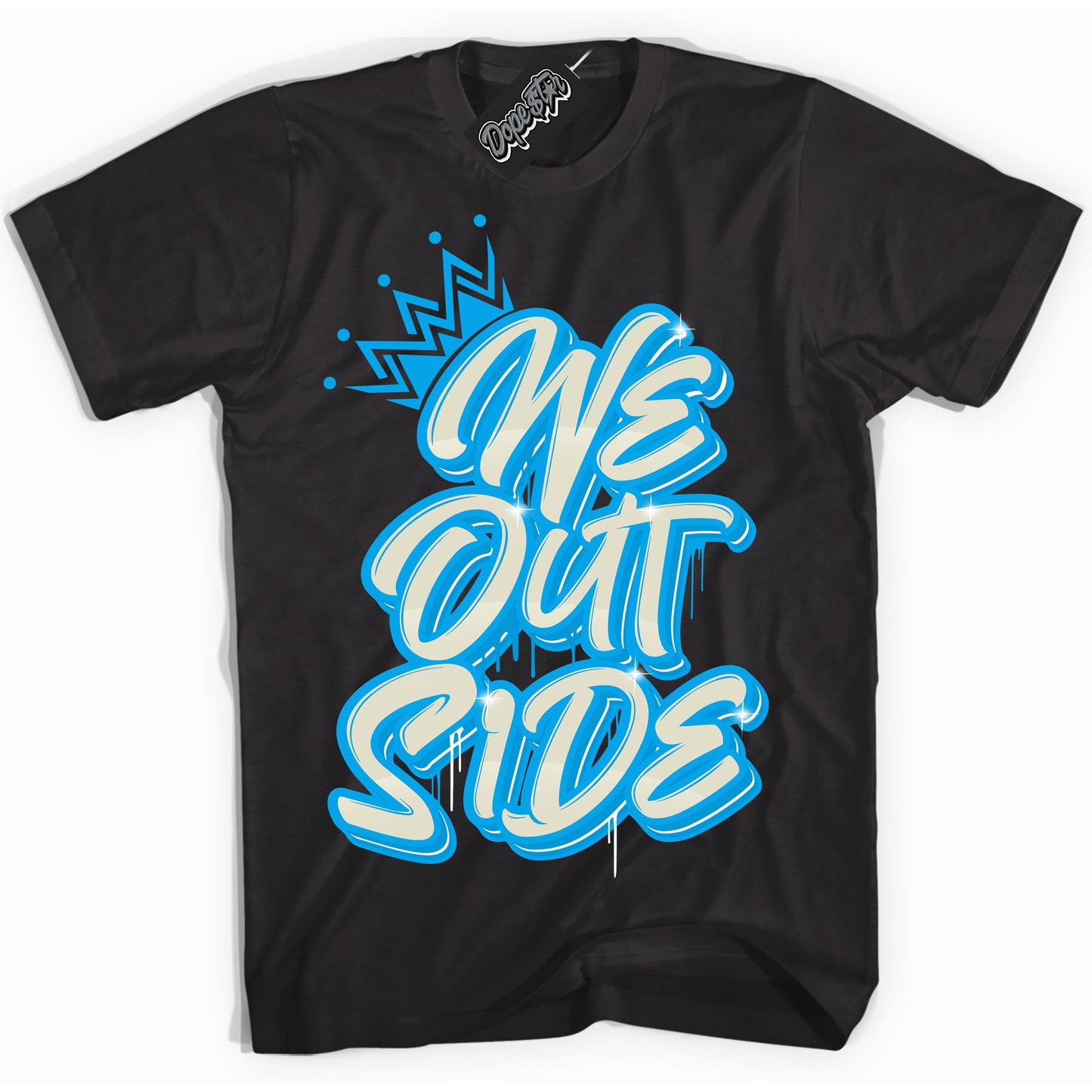 Cool Black Shirt with “We Outside” design that perfectly matches Coconut Milk University Blue Dunk.