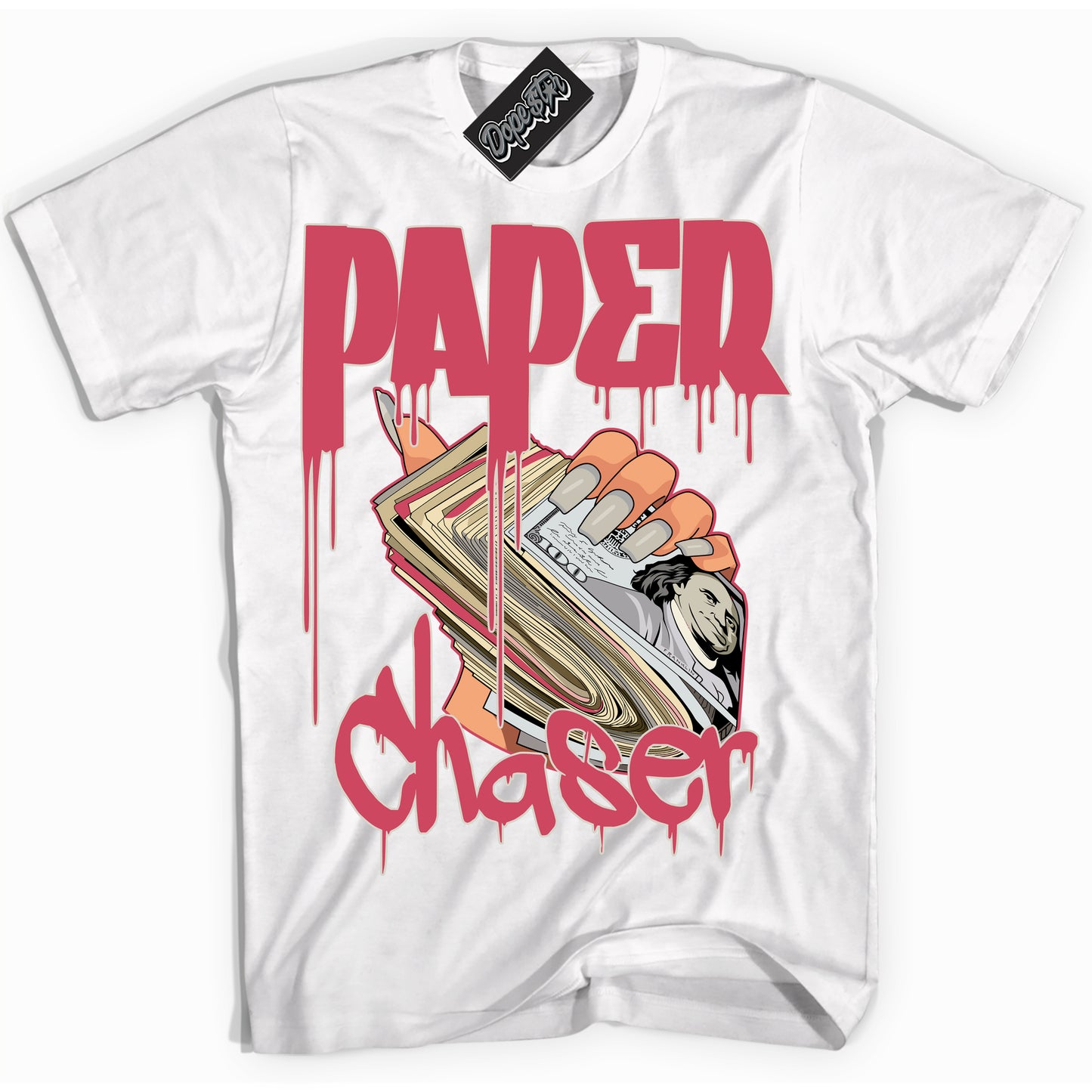Cool White Shirt with “Paper Chaser” design that perfectly matches Next Nature Aster Pink Dunk.