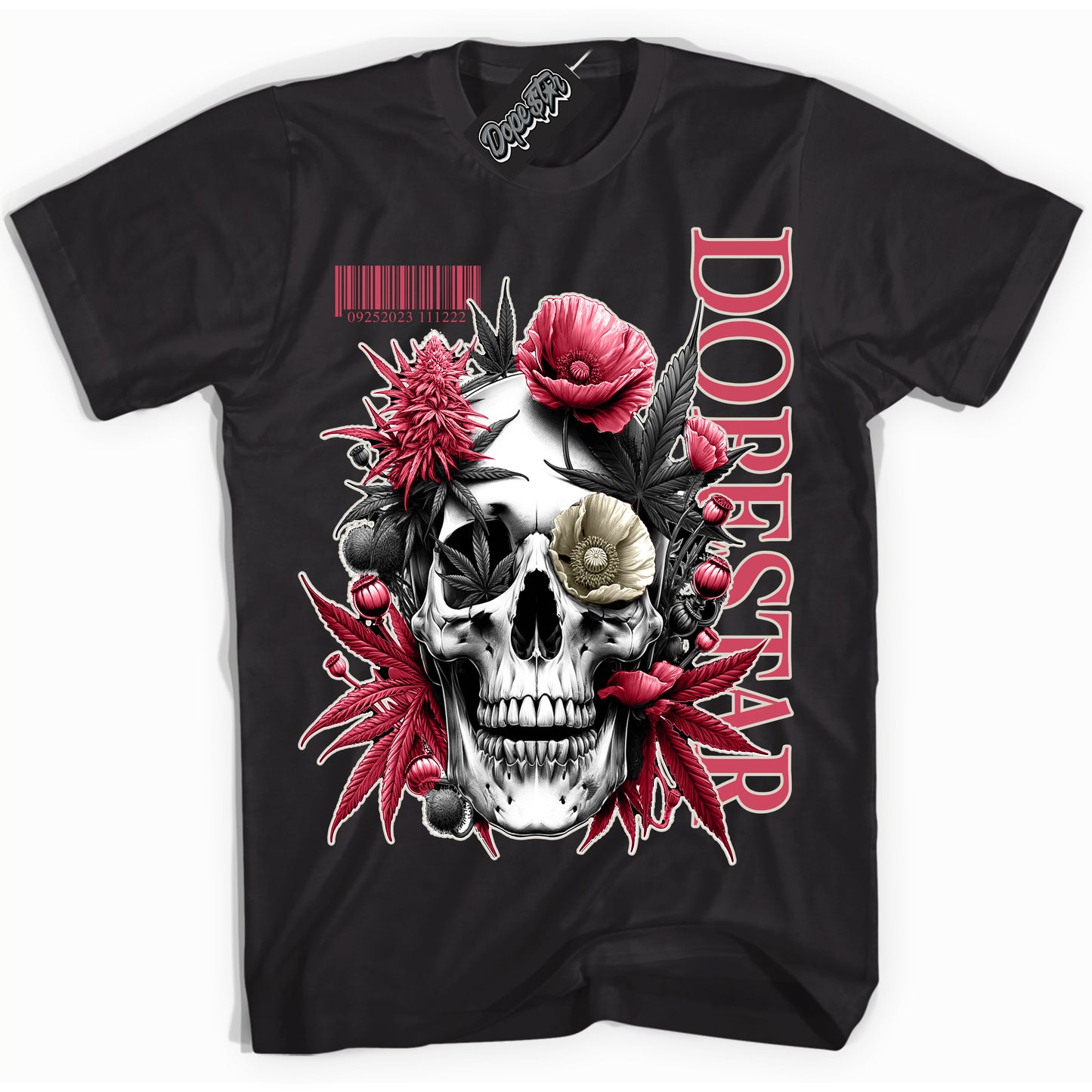 Cool Black Shirt with “Skull Poppies” design that perfectly matches Next Nature Aster Pink Dunk.