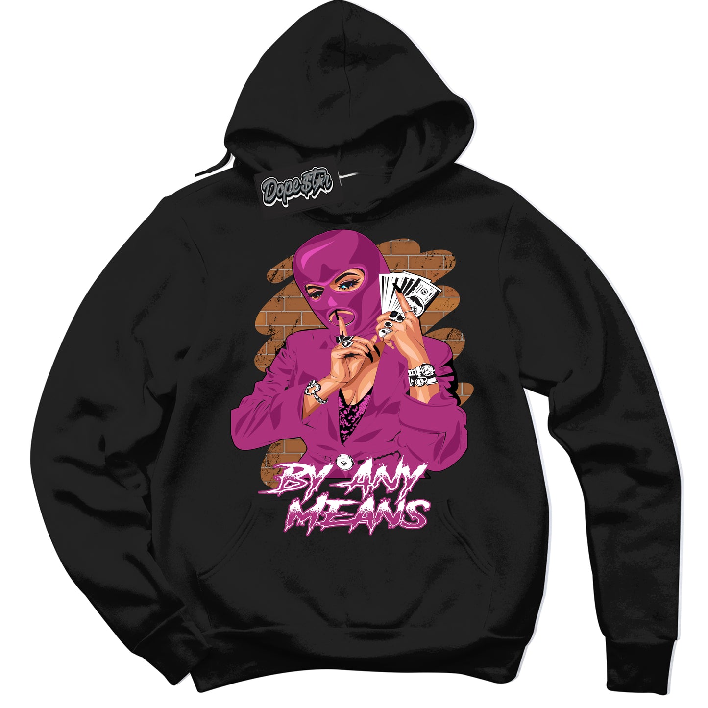 Cool Black Hoodie with “By Any Means” design that Perfectly Matches Next Nature Hot Fuchsia Dunk.