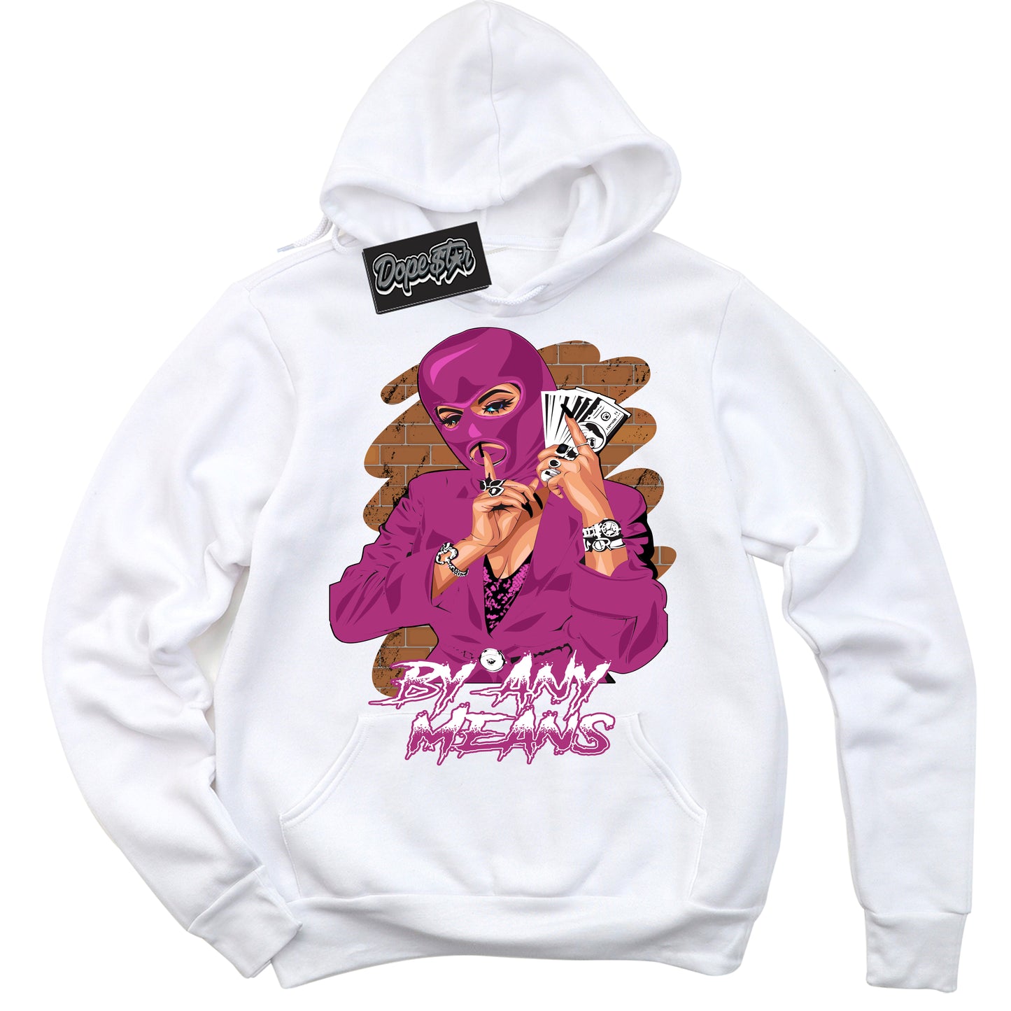 Cool White Hoodie with “By Any Means” design that Perfectly Matches Next Nature Hot Fuchsia Dunk.